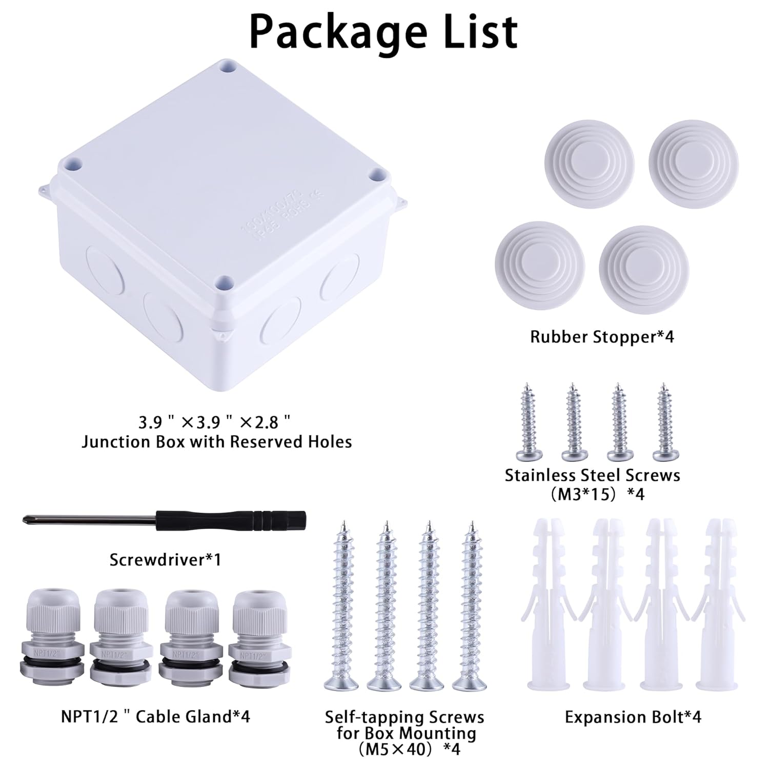 1PC White Junction Box with Reserved Holes Waterproof IP65 ABS Plastic Electrical Boxes, Indoor & Outdoor Electrical Enclosure Universal Project Box DIY Case 3.9x3.9x2.8 inch (100x100x70mm)