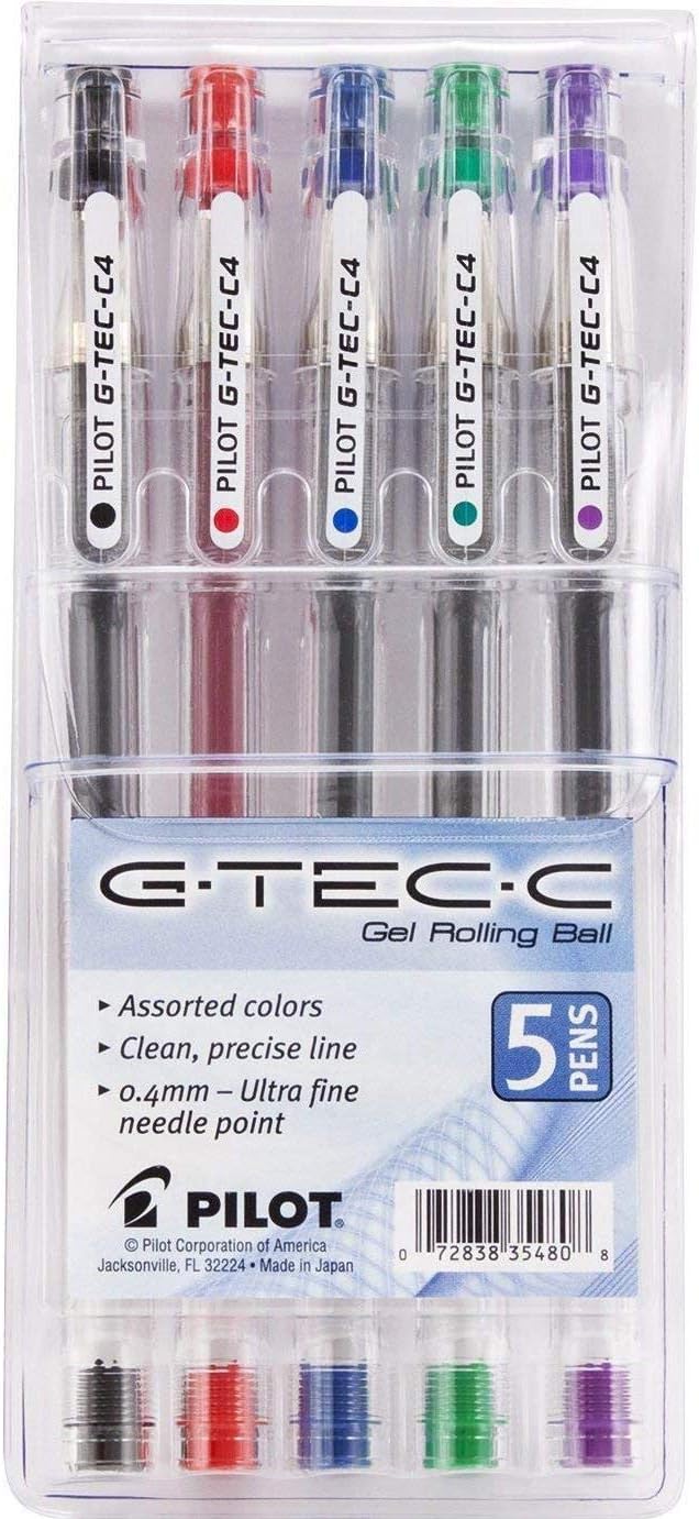 G-Tec-C4 Ultra Assorted Colors 0.4MM Rollerball Pen 5 Per Pack