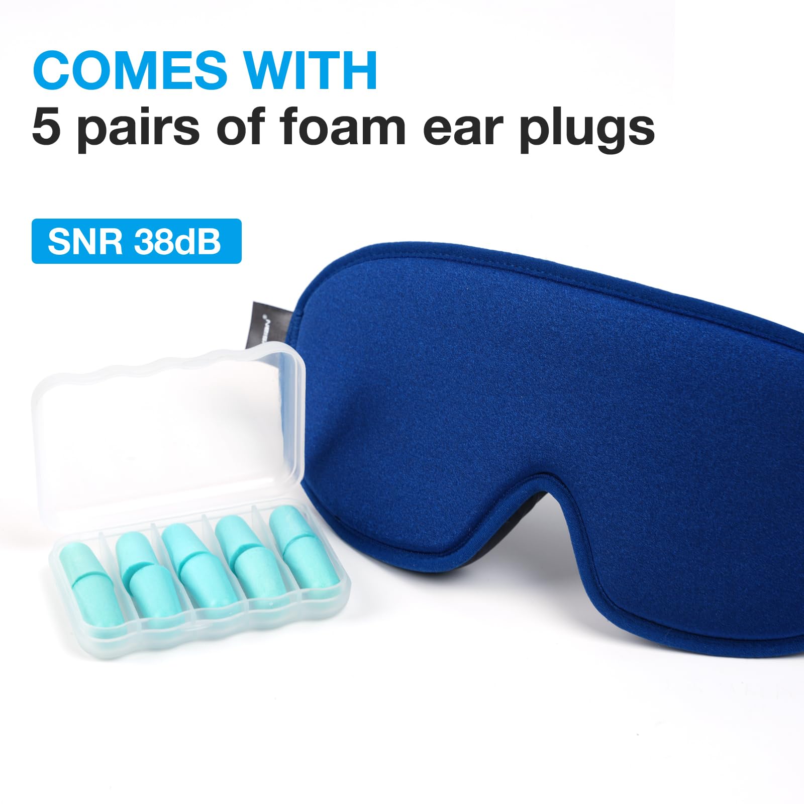 LYSIAN Cooling Sense - Antifaz 3D para dormir para mujeres y hombres, máscara de ojos con diseño contorneado con 5 pares de tapones para los oídos, bloquea la luz para un sueño profundo, color azul | Máscara opaca sin presión sobre los ojos, ajustable y c