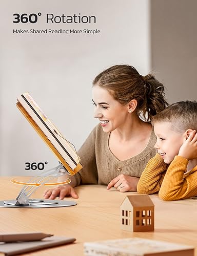 Miniatura 3 de Nulaxy Bamboo 360 - Soporte giratorio para libros de lectura, soporte ajustable para libros de texto para leer manos libres, soporte plegable para