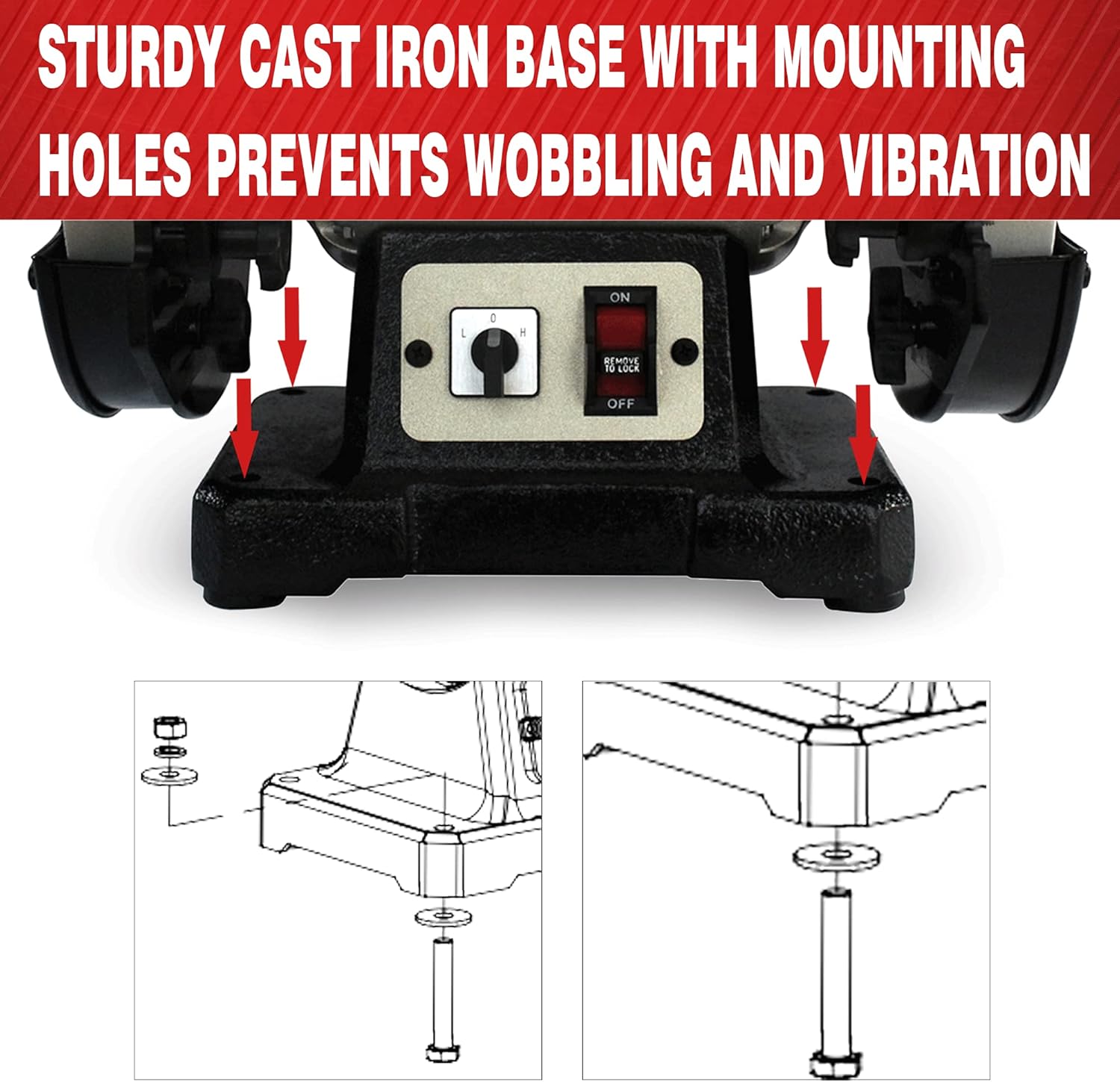 Best Seller BUCKTOOL 8-Inch Low/High Dual Speed Bench Grinder Professional Power Tools Cast Iron Base TDS-200DS