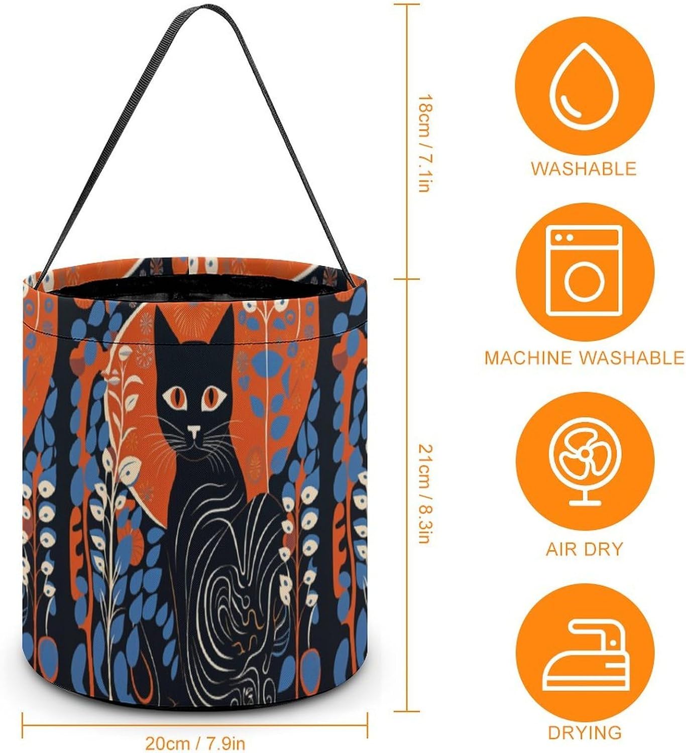 Reusable Halloween Black Cat Candy Bucket with Handle image 2