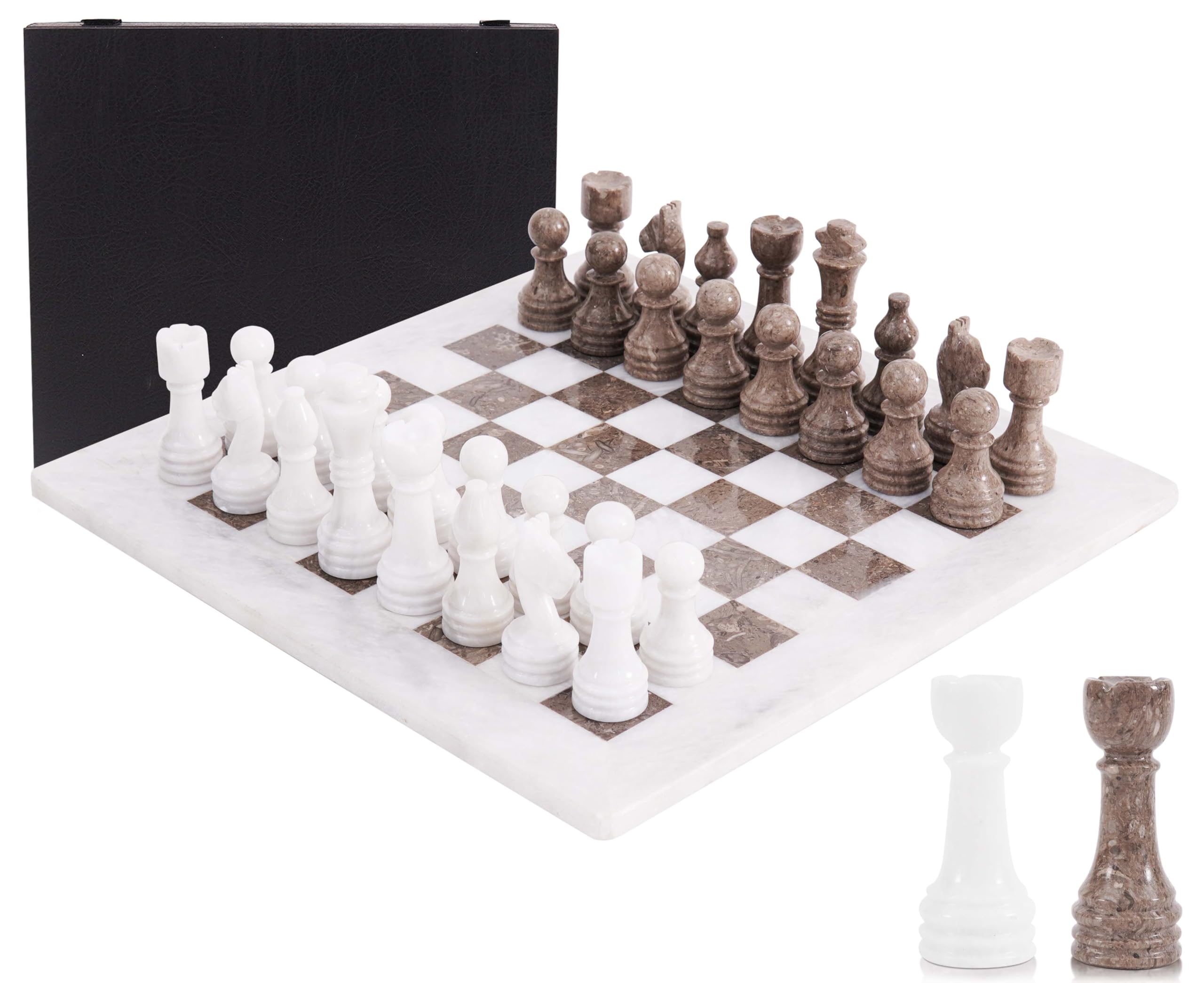 Marble Chess Set 15" Inches White & Oceanic Handmade Chess Sets for Adults - Marble Board Game for Family with Storage Box & 2 Extra Queen, Ideal Travel Chess Set & Home Décor — image 1
