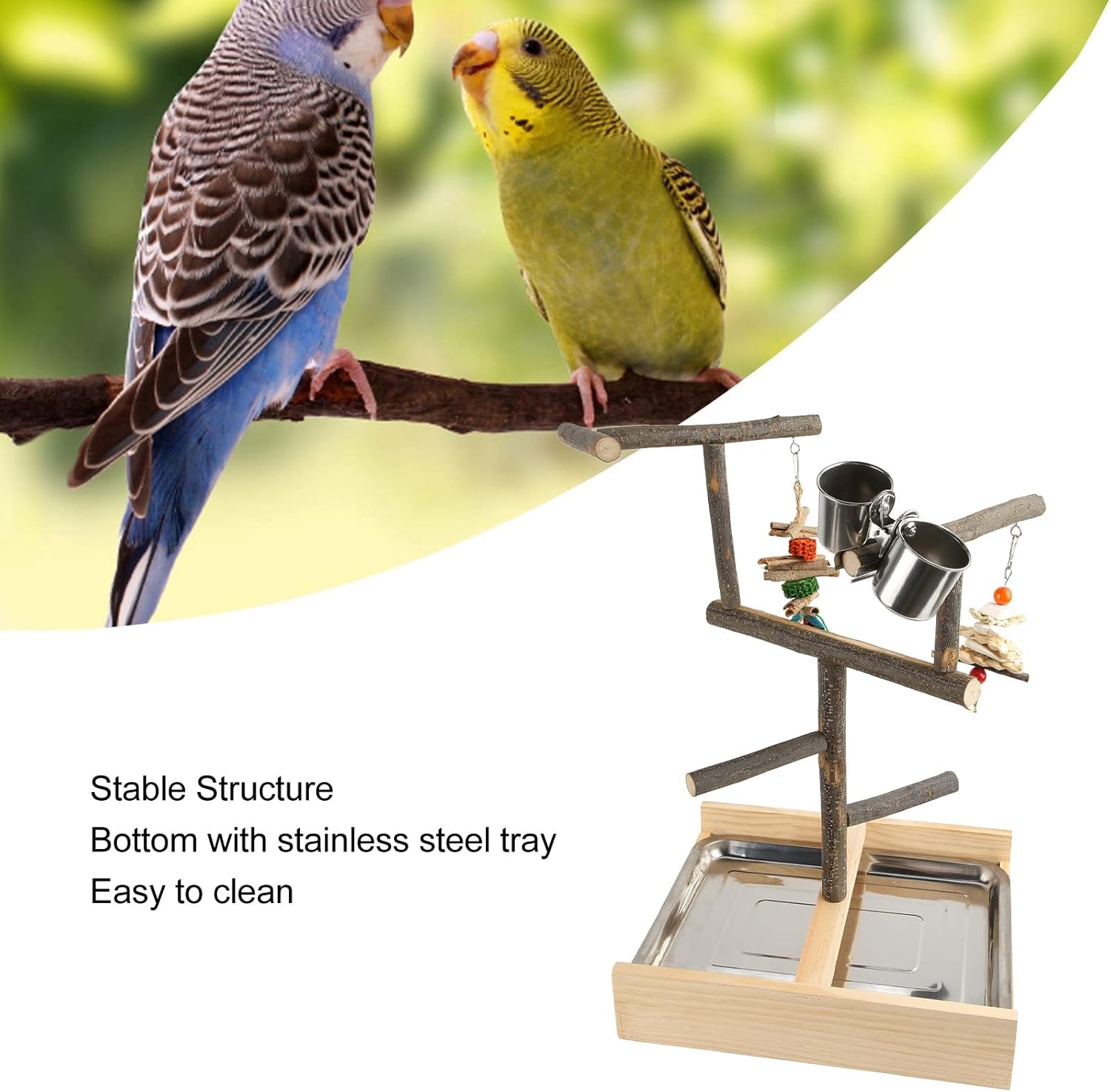 Bird Playground Parrot Play Stand，Parrot Stand Interactive Avian Playground Eco Friendly Vibrant Wooden Stand & Engaging Exercise Area for Small Birds