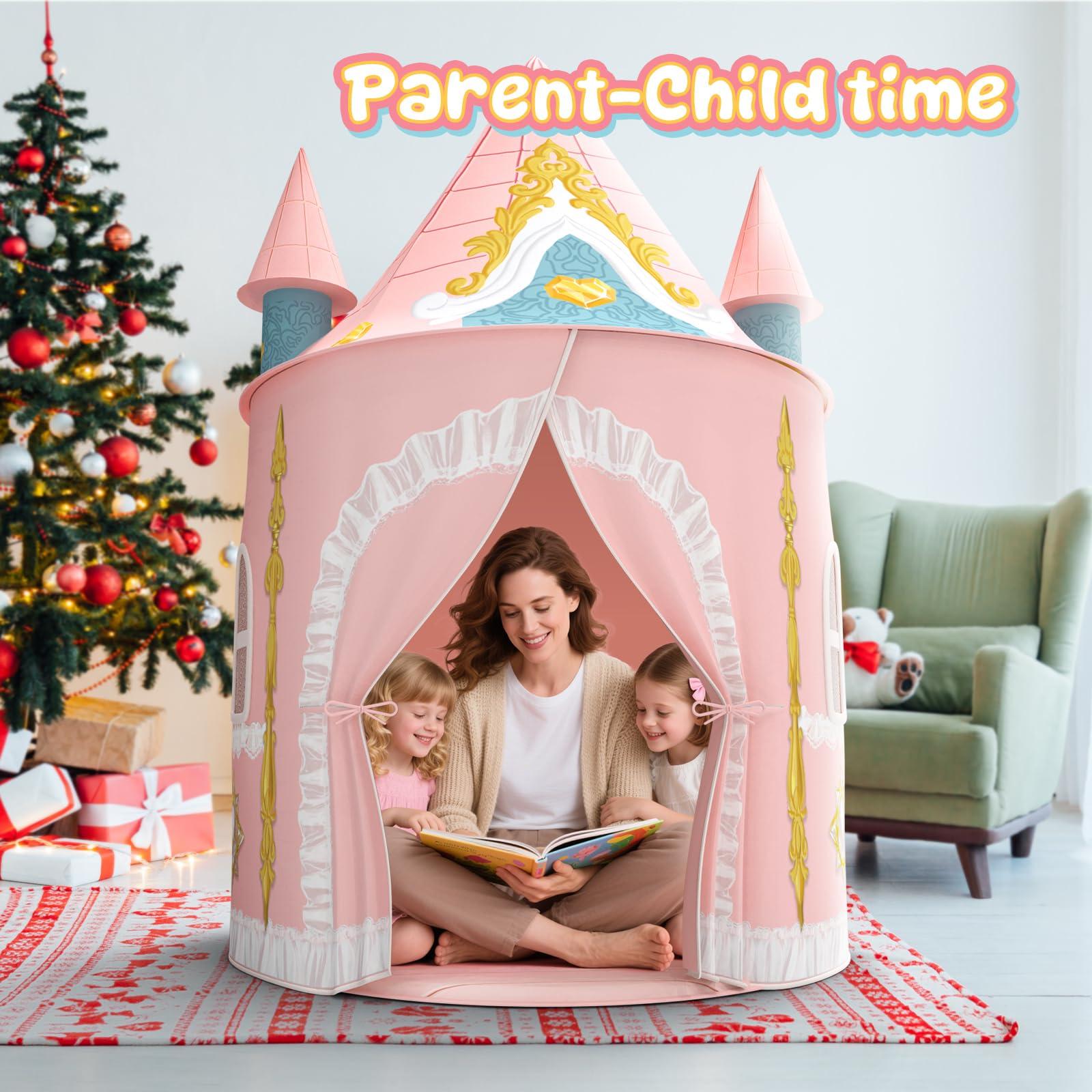 Skirfy Prinzessinnen Schloss Spielzelt Kinder, Indoor Spielhaus aus weichem Stoff, Kinder Bettzelt,Spielzelt für Drinnen,Prinzessin Zelt, Kinderspielhaus, 163 × 105 × 105, Geschenk ab 3 Jahren
