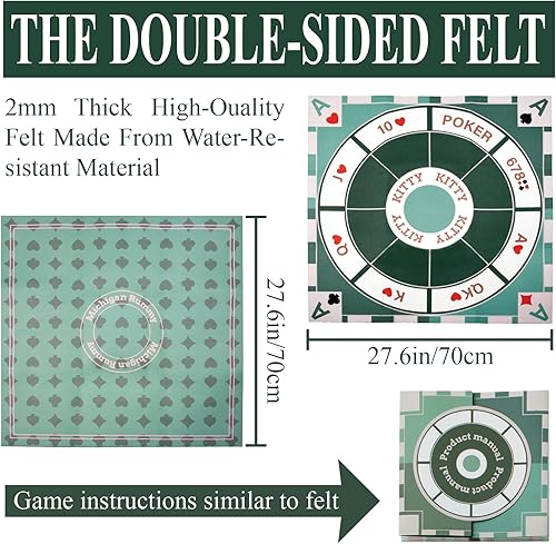 Miniatura 3 de Extguds Michigan Rummy Deluxe - Juego de mesa de fieltro + 2 cajas de fichas de juego (200 piezas) + 1 baraja de póker + 1 manual de juego. La