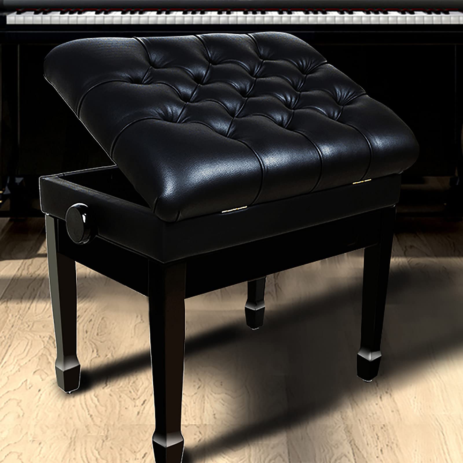 Panca per Pianoforte in Pelle, Panca per Pianoforte Deluxe con Scomparto per La Musica, Sgabello per Pianoforte Regolabile in Altezza, Comodo Cuscino Allargato,Black