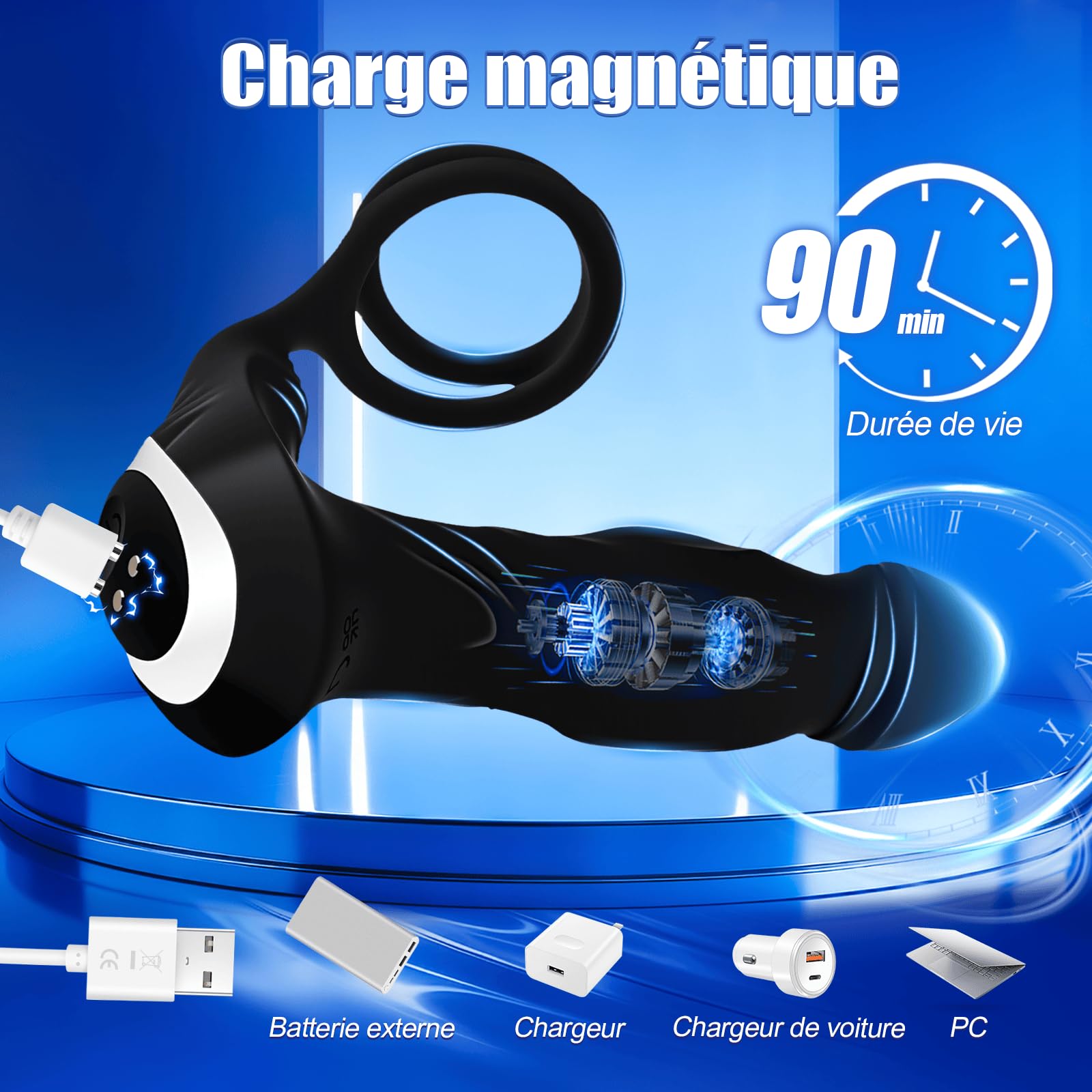 Masseurs de Prostate Vibrant Anal Plug Vibrator Gode Homme pour Anus | Double Anneau Masseur Prostate de Queue en Silicone avec 9 Modes de Vibration Jouets Sexuels Anaux Vibromasseur Anal Sex Toýs
