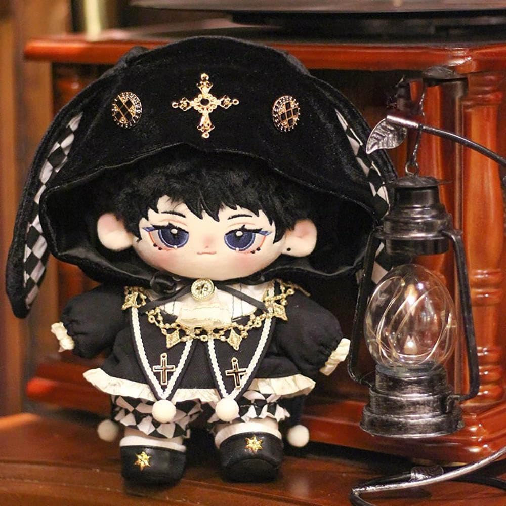 niannyyhouse Hat Coat Plaid Pants Shoes 10cm 20cm Plush Doll Black Golden Outfit Dress Up Accessories (Black-20cm)