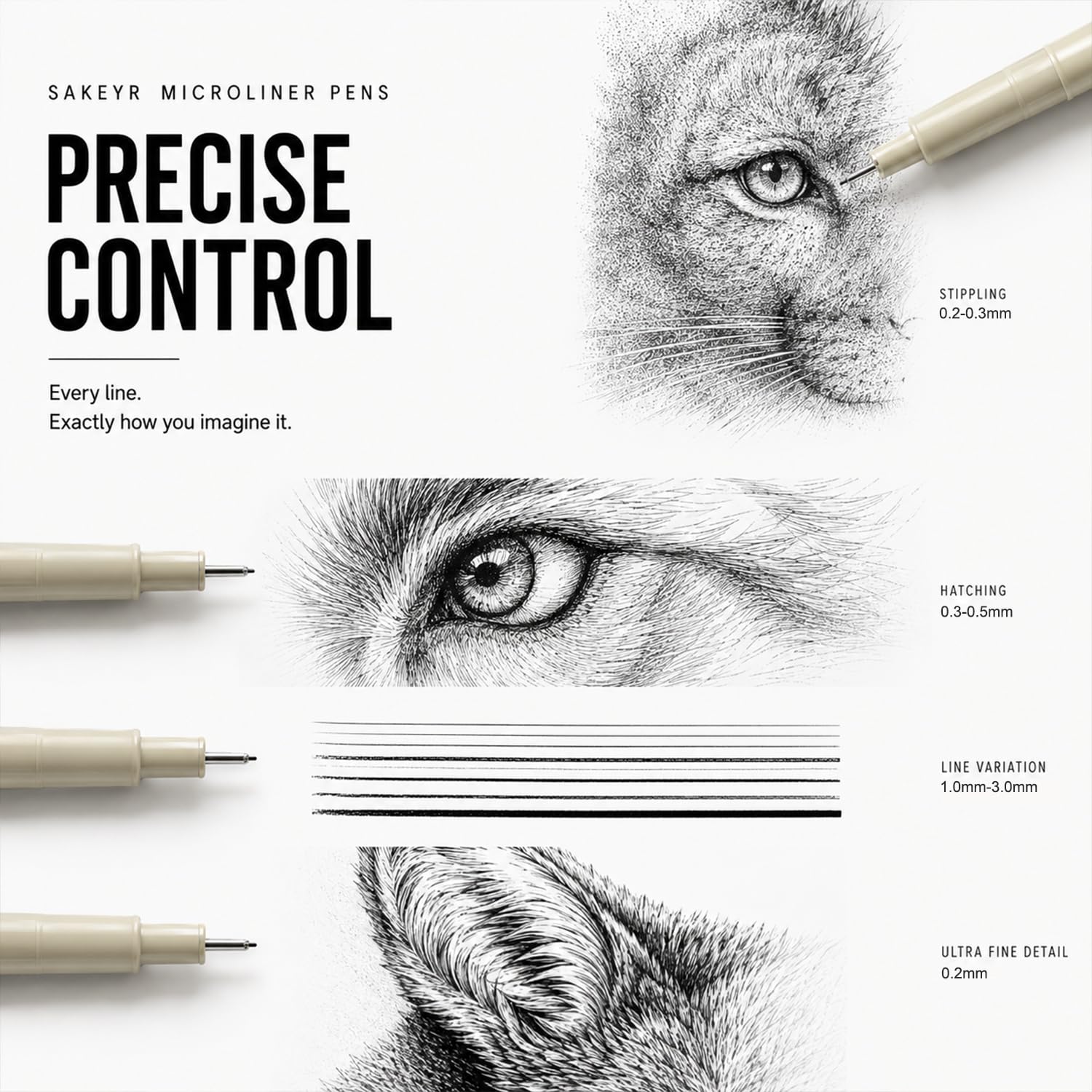 Micro-Pen Fineliner Tintenstifte Schwarz: 12 Größen Micro Pen Set, Fine Point Ink Art Stifte für Künstler, Multiliner, wasserdichte Archivtinte Fine Liner für technisches Zeichnen, Skizzieren,