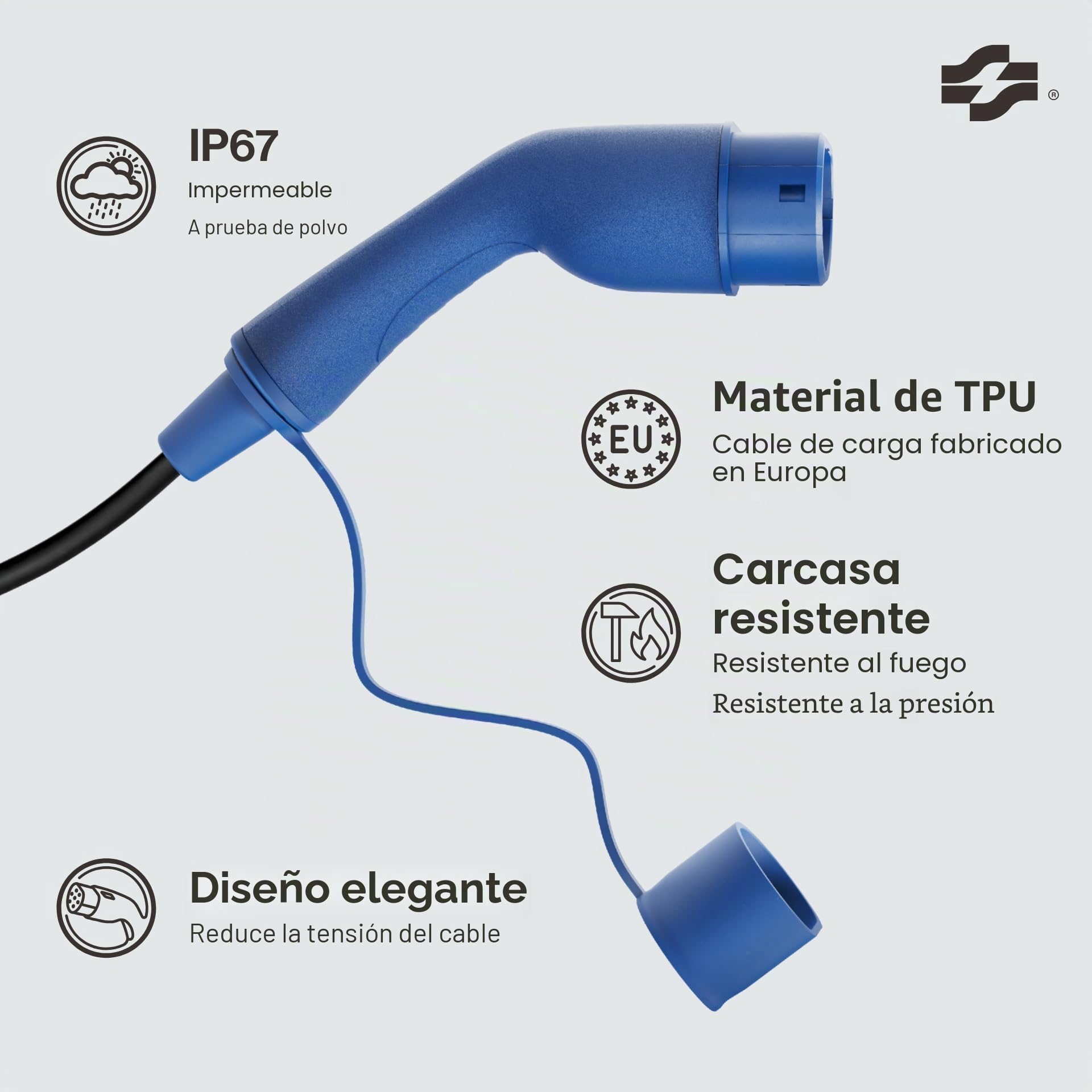VOLDT Cable de carga tipo 2, 22 kW, 32 A, 3 fases para coche eléctrico EV PHEV, tipo 2 a tipo 2, modo 3, adecuado para modelos S/X/Y/3, ID.4, E-Tron, e-208, I4, IX1, Zoe, etc. IP67