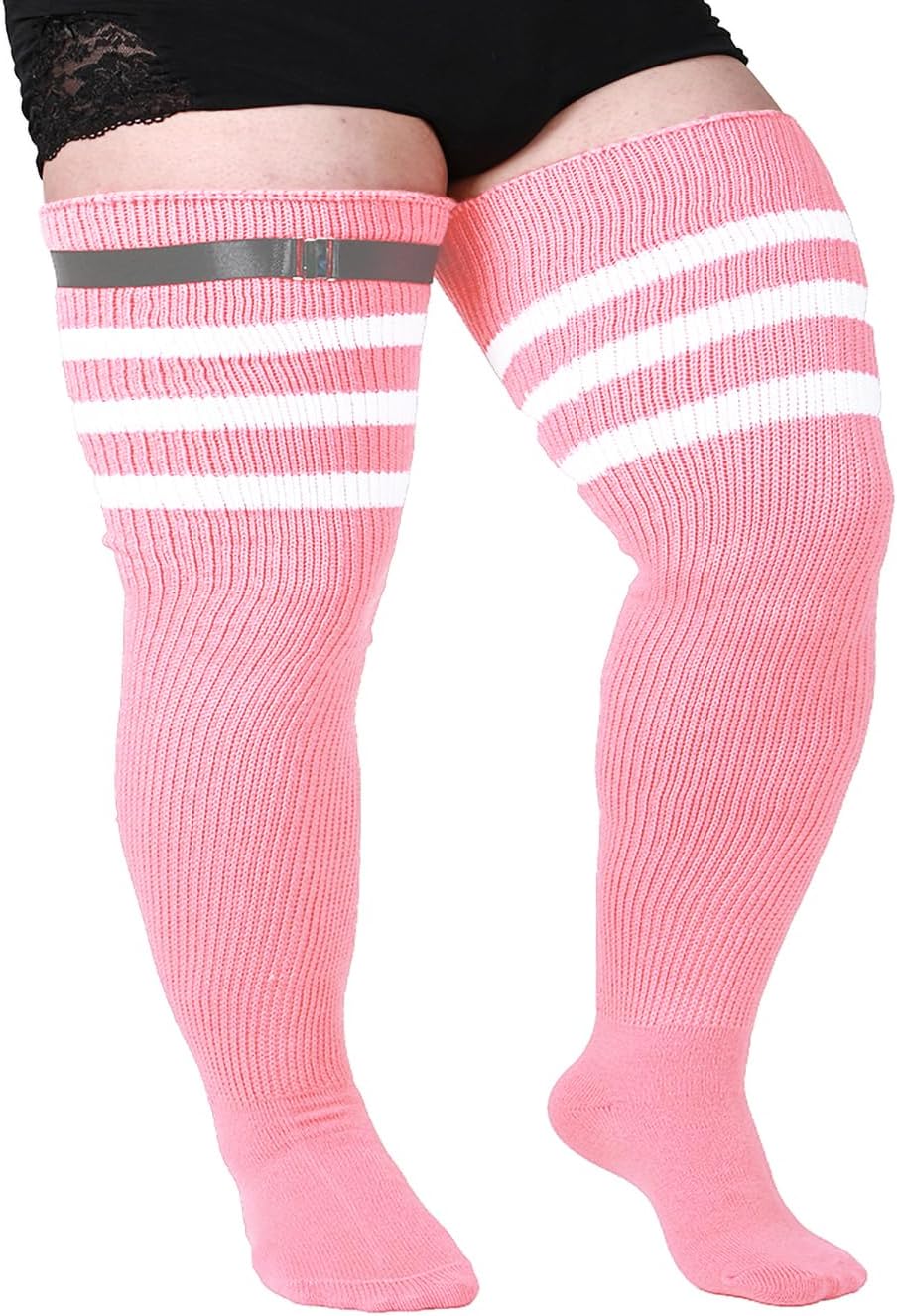 ForHailey Women's Plus Size Thigh High Socks for Thick Thighs - Striped Over the Knee Leg Warmer Boot Socks