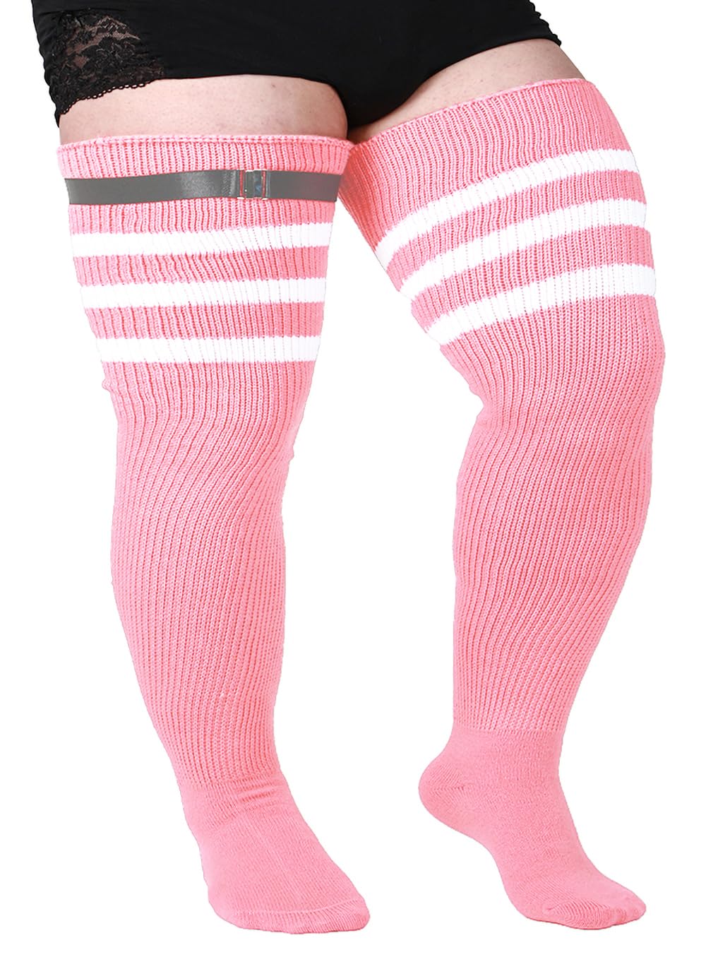 Women's Plus Size Thigh High Socks for Thick Thighs - Striped Over the Knee Leg Warmer Boot Socks