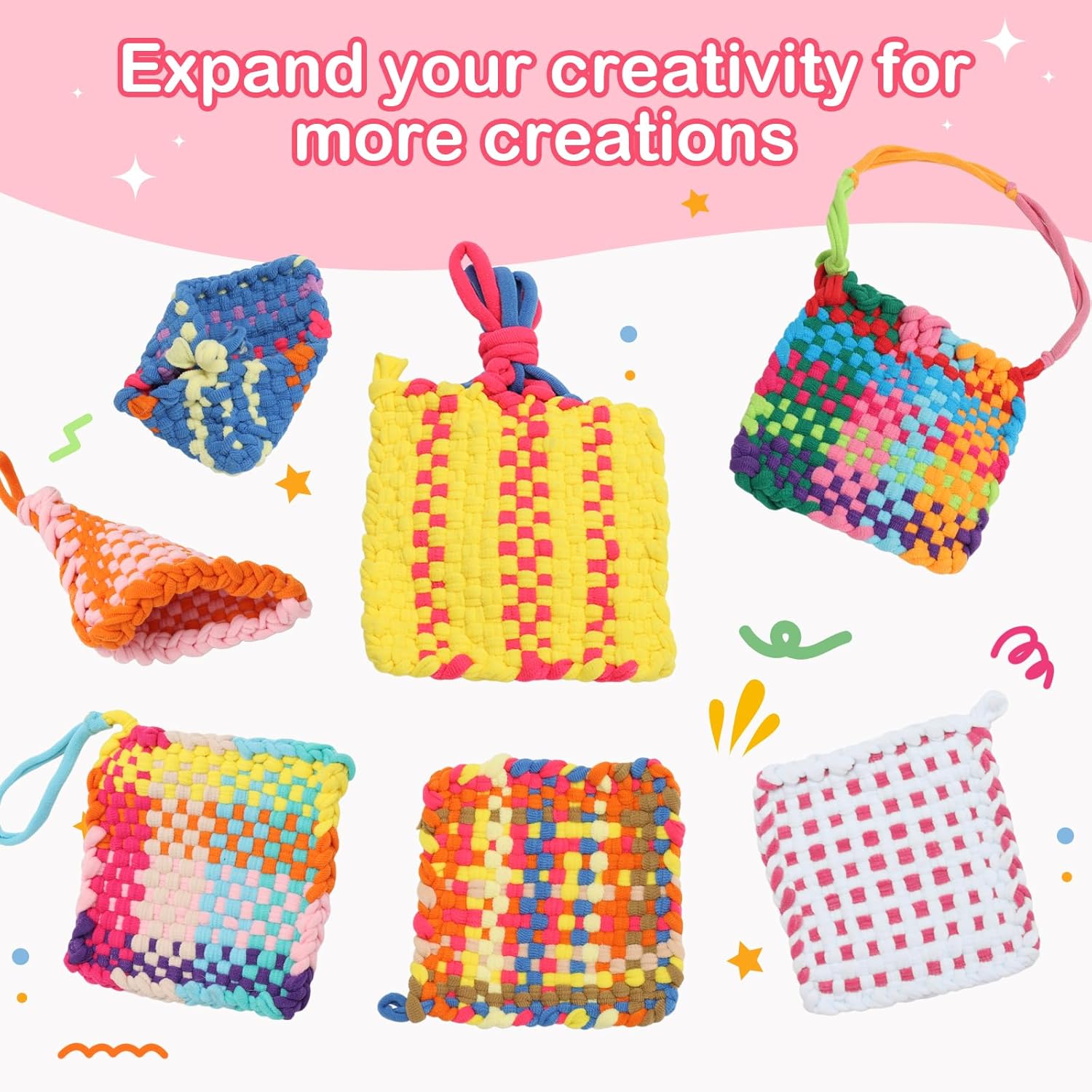 1200 PCS Weaving Loom Loops Potholder 7 inch Durable Nylon DIY Crafts Projects for Kids Adults Rainbow Themed Potholder Weaving Loops Kit Elastic Ideal Gifts for Girls Ages DIY Crafts Supplies