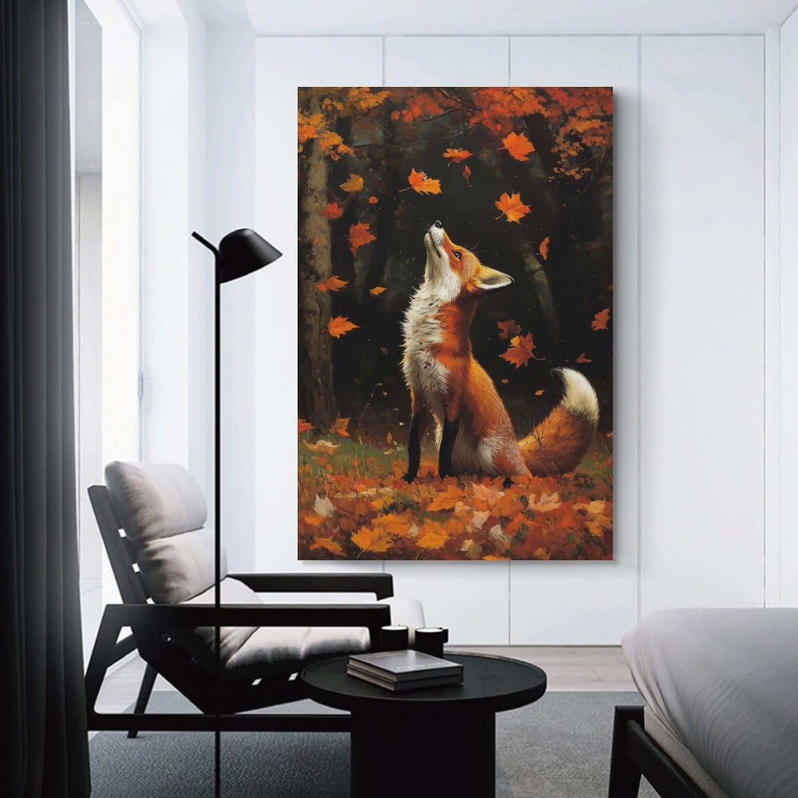 Junmoney Unframe-Style-8 Fox In Autumn Forest Decorative Wall Artwork 12X18inch(30X45cm), For Corridors, Hallways Or Apartment Entries, Home Artwork For First Impressions