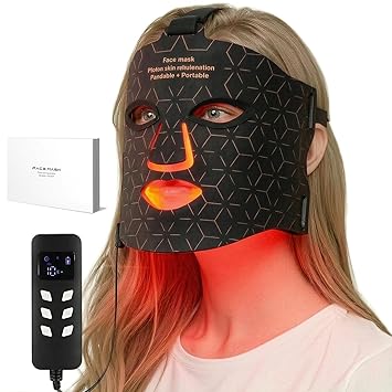 Red Light Therapy for Face at Home, 4 Modes LED Mask 660nm Red Light & 850nm Infrared Light Therapy, With a Portable Rechargeable Timer Controller, 240 Chips Black