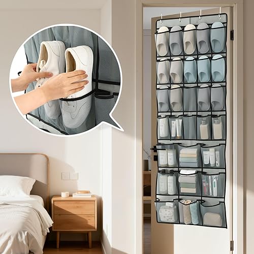 Miniatura 3 de Chunful Organizador de zapatos para colgar sobre la puerta con 6 bolsillos extra grandes de malla transpirable, 7 capas que ahorran espacio, se