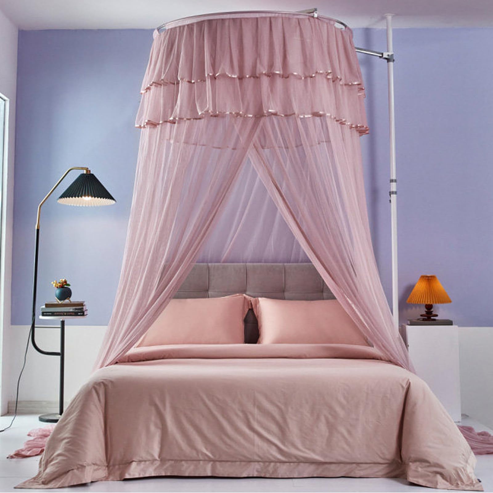 MESCXTY Bed Canopy Princess for Girls & Adults, Sheer Mesh Round Dome Curtain Mosquito Netting Twin Full Queen King Bed, Purple