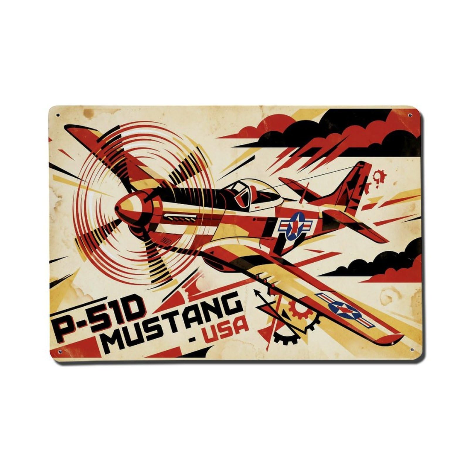 Futurist Speed P-51D Mustang Vintage Aviation Metal Tin Sign Plaque Wall Decor for Cafe, Man Cave, Club Bar, Office, Home Garden Round Metal Poster 8x12Inch