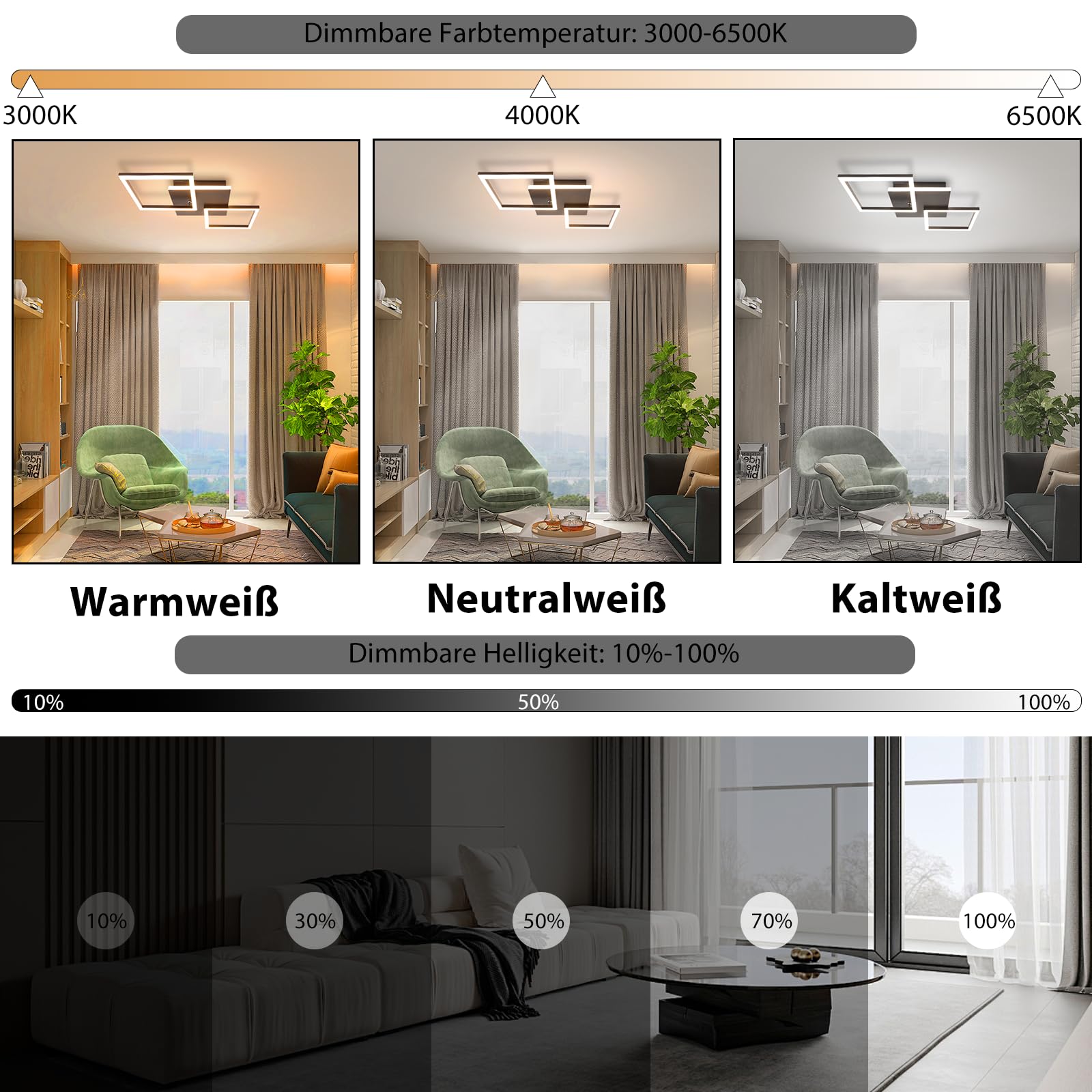 Homefire LED Deckenlampe Schlafzimmer Deckenleuchte 32W Wohnzimmerlampe | Schwarz Küchenlampe Dimmbar Modern Eckig Schlafzimmerlampe mit Fernbedienung Küche Deckenlampen für Esszimmer Büro Flur