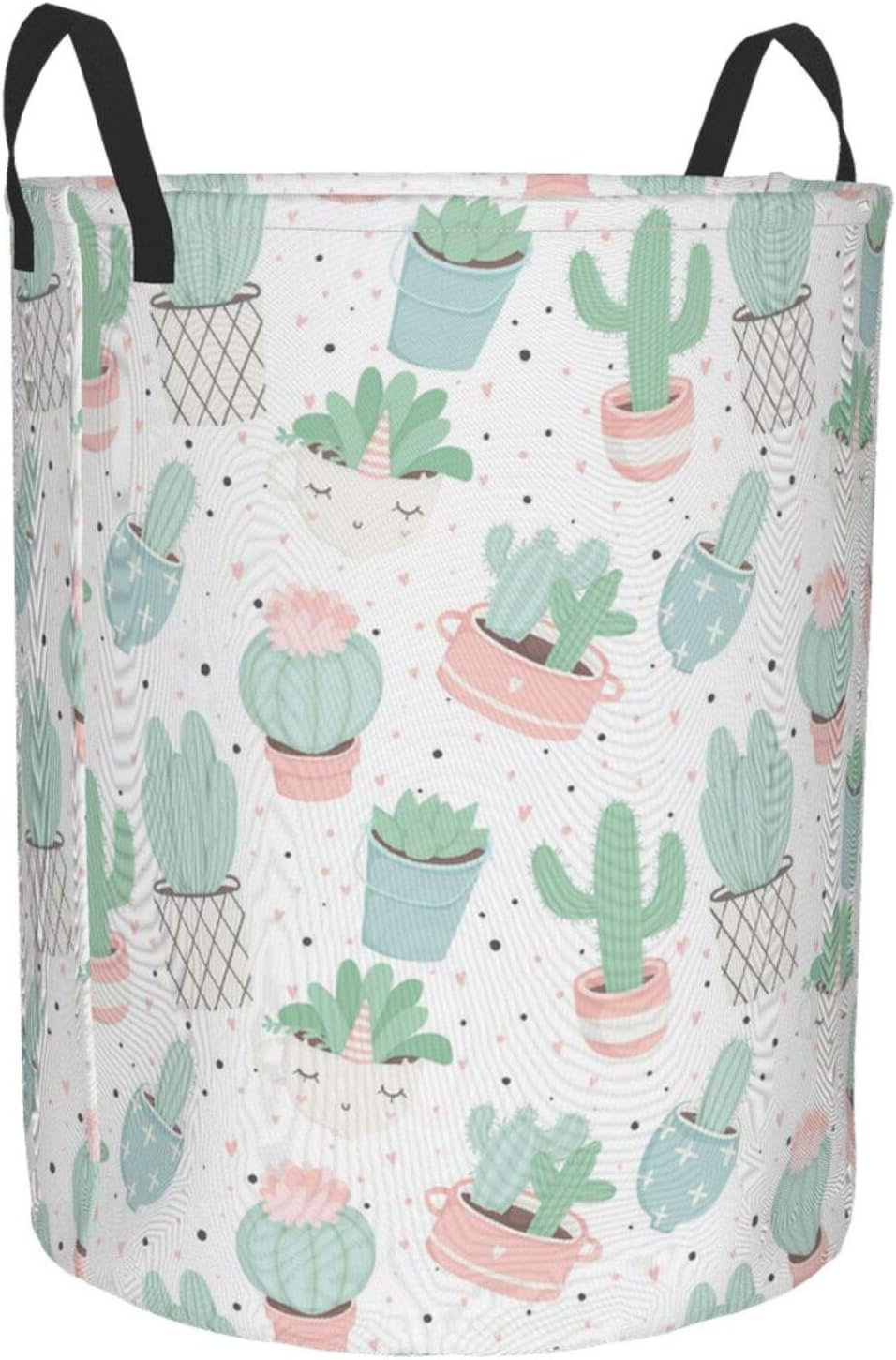 Cute Cacti Succulents Pattern Collapsible Laundry Basket with Handle Waterproof Fabric Hamper Laundry Storage Baskets Organizer Large Bins for Dirty Clothes,toys,Bathroom