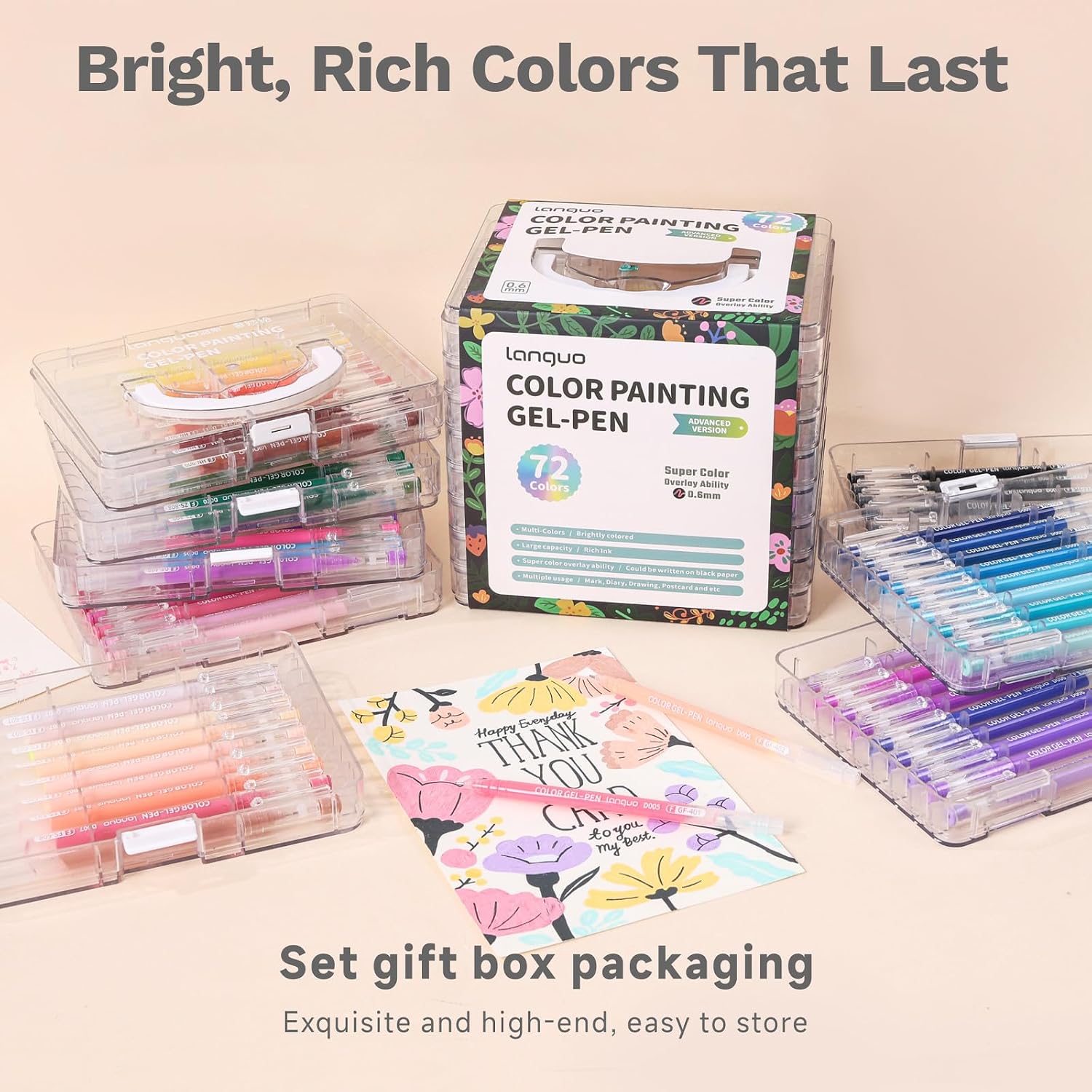 72 Colors Gel Pens for Coloring - Smooth Vibrant Colors 0.6mm Fine Point Gel Ink Pens Colored Set for Adults Artists Drawing Journaling Sketching Art Supplies