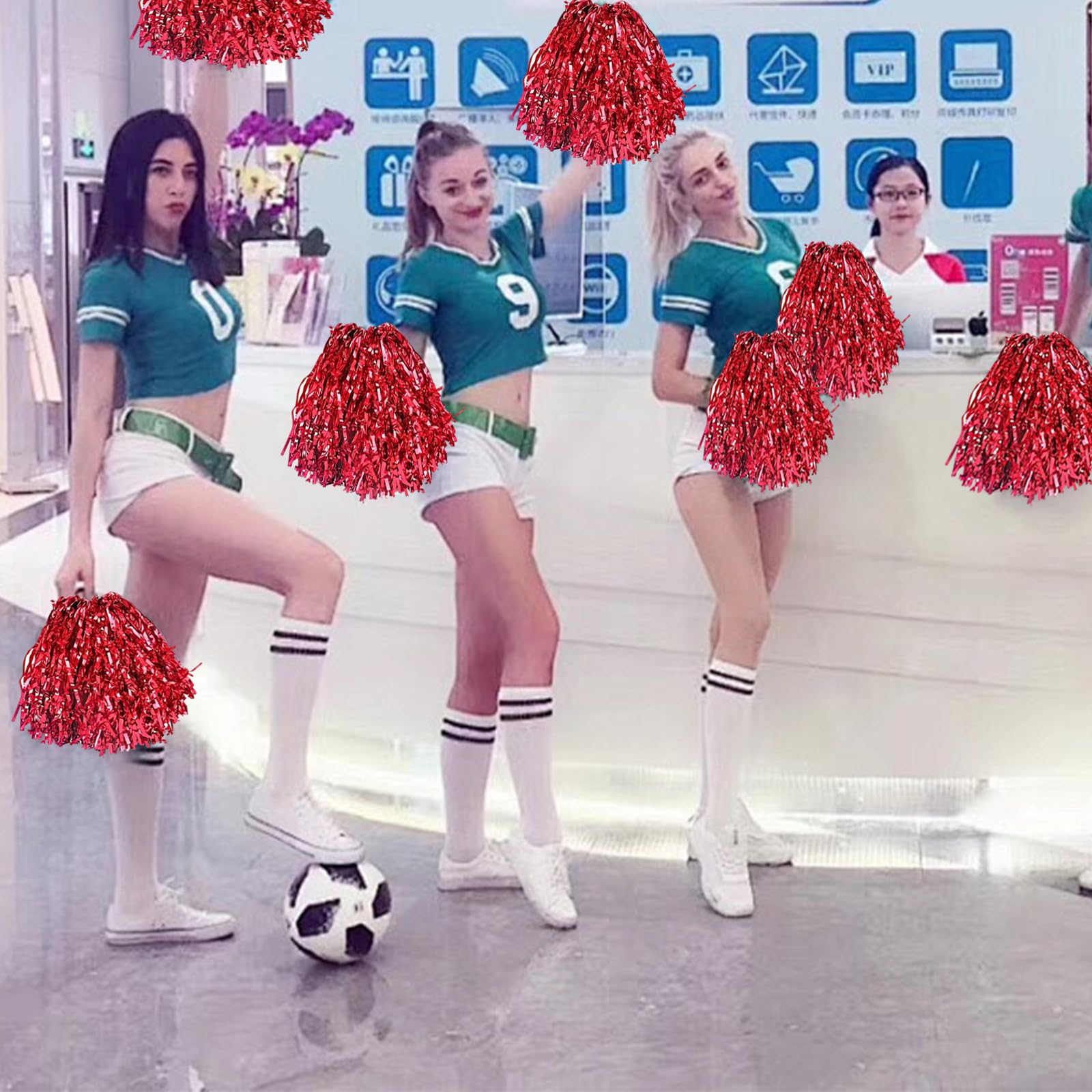 Pompones de Animadora de Plástico Azules para Competición Deportiva (Rojo)
