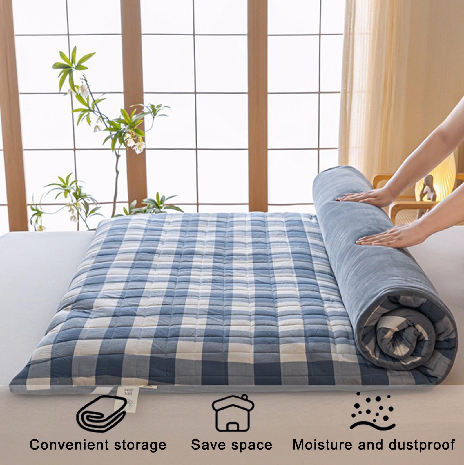 Dwustronny materac futon 180 x 200 cm – przenośna zwijana podkładka do spania, zdejmowana i nadająca się do prania, idealna na kemping, sofę, łóżko, pokoje gościnne, pomieszczenia mieszkalne, wygodne