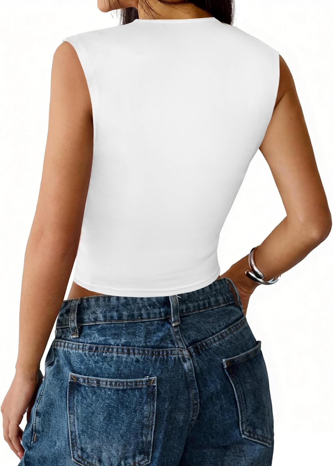 Hilinker Women's Sexy Deep V Neck Crop Tank Tops Twist Front Summer Sleeveless Shirts - Image 2