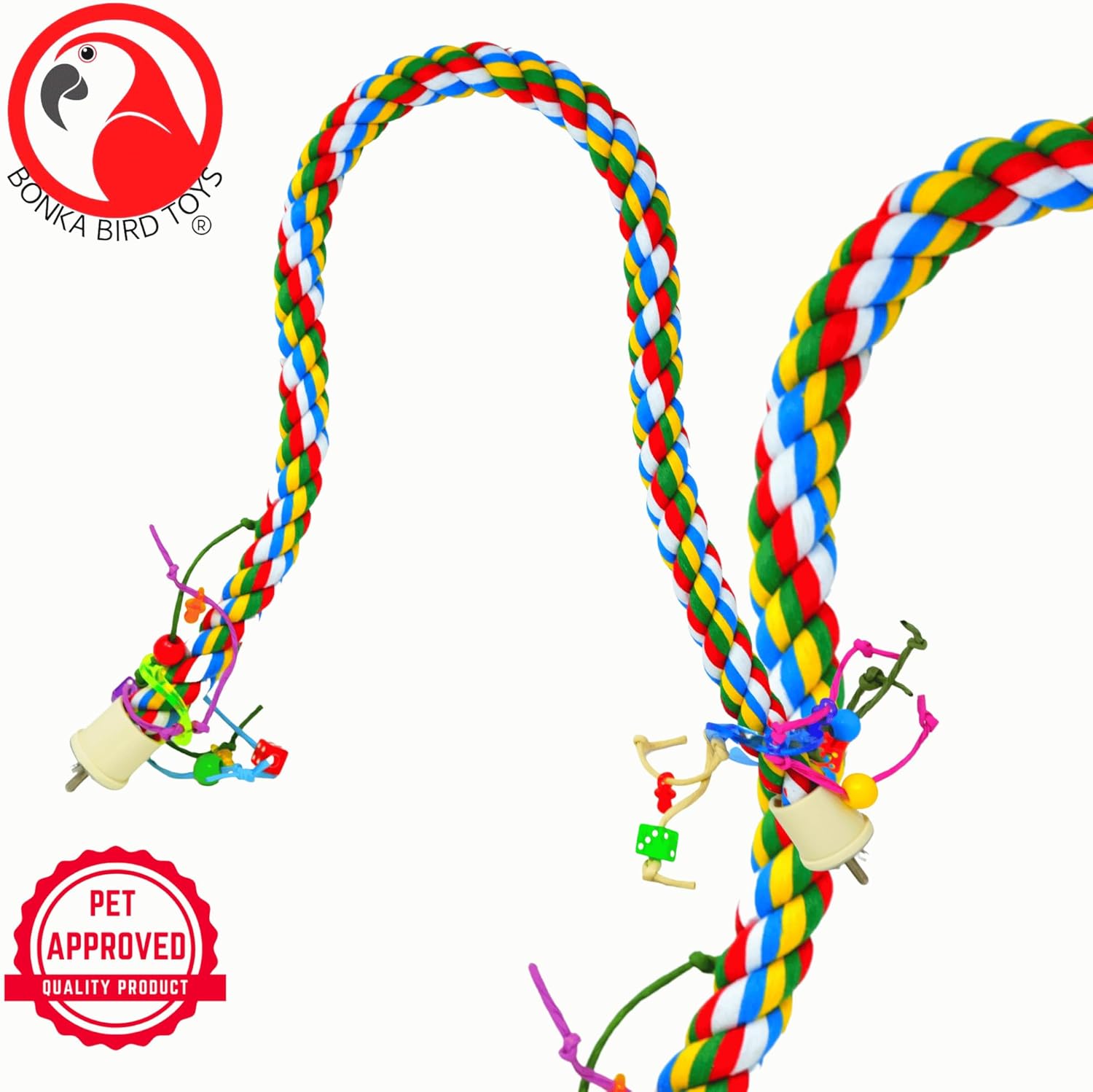 Bonka Bird Toys 1114 Huge Rope Charm Perch (48" x 1.25") Parrot Cage Toy, Amazon,Macaw, Cockatoo, and Similar