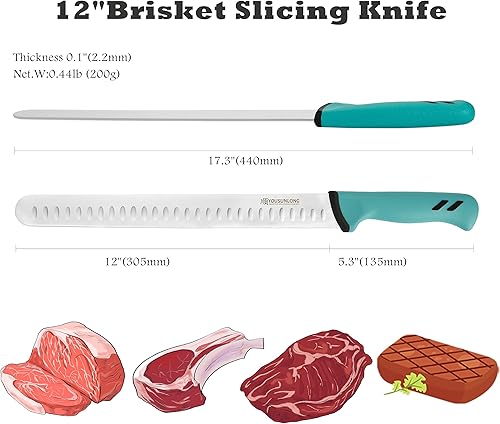 Miniatura 3 de YOUSUNLONG Cuchillo para cortar pechuga, 12 pulgadas, cuchillo afilado para tallar, acero de molibdeno de alto carbono, mango de Santopreno,