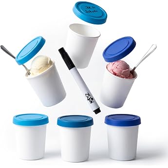 Zwin Set of 6 Mini Ice Cream Freezer Containers with Silicone Lid Ideal for Storing Ice Cream Baby Food or as Meal Prep Containers - BPA Free