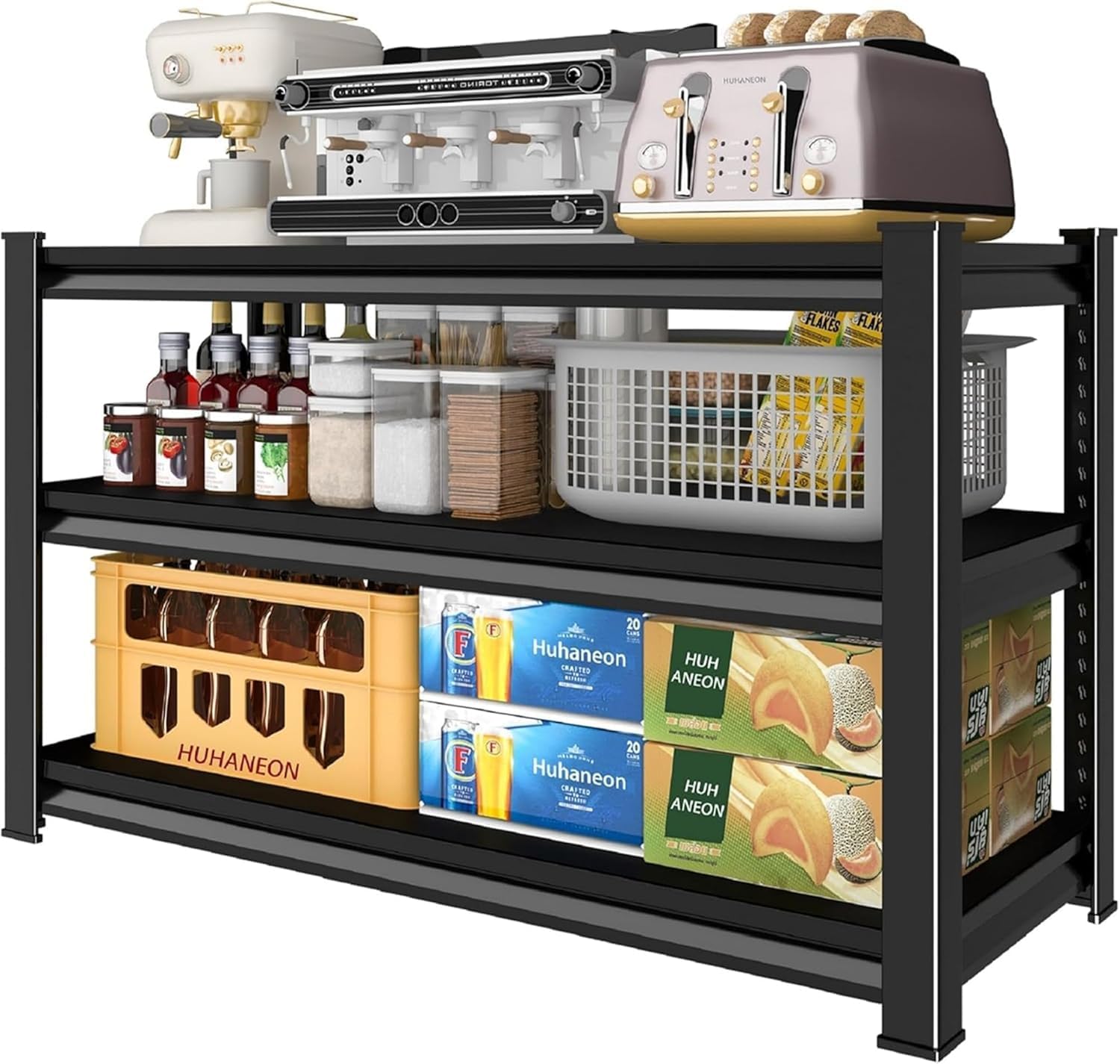 Metal Storage Garage Shelving - 3 Tier 40'' Wide 1,500 Lbs Heavy Duty Utility Shelves Freestanding - Adjustable Rack Units for Kitchen Pantry Basement - 40" W x 16" D x 36" H Black