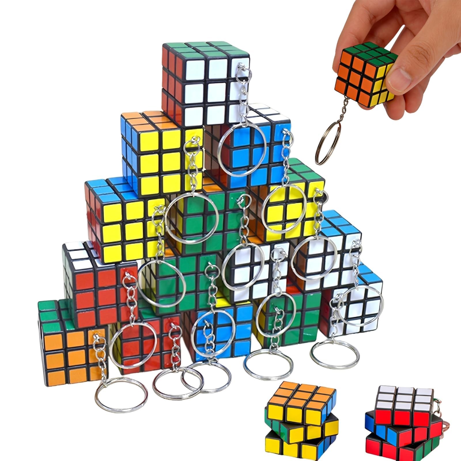20Pcs Mini Rubix Cube Keyrings, 3x3cm Rubix Cube Keyring, Mini Puzzles for Party Bags, Rubix Cube,Party Bags ﻿