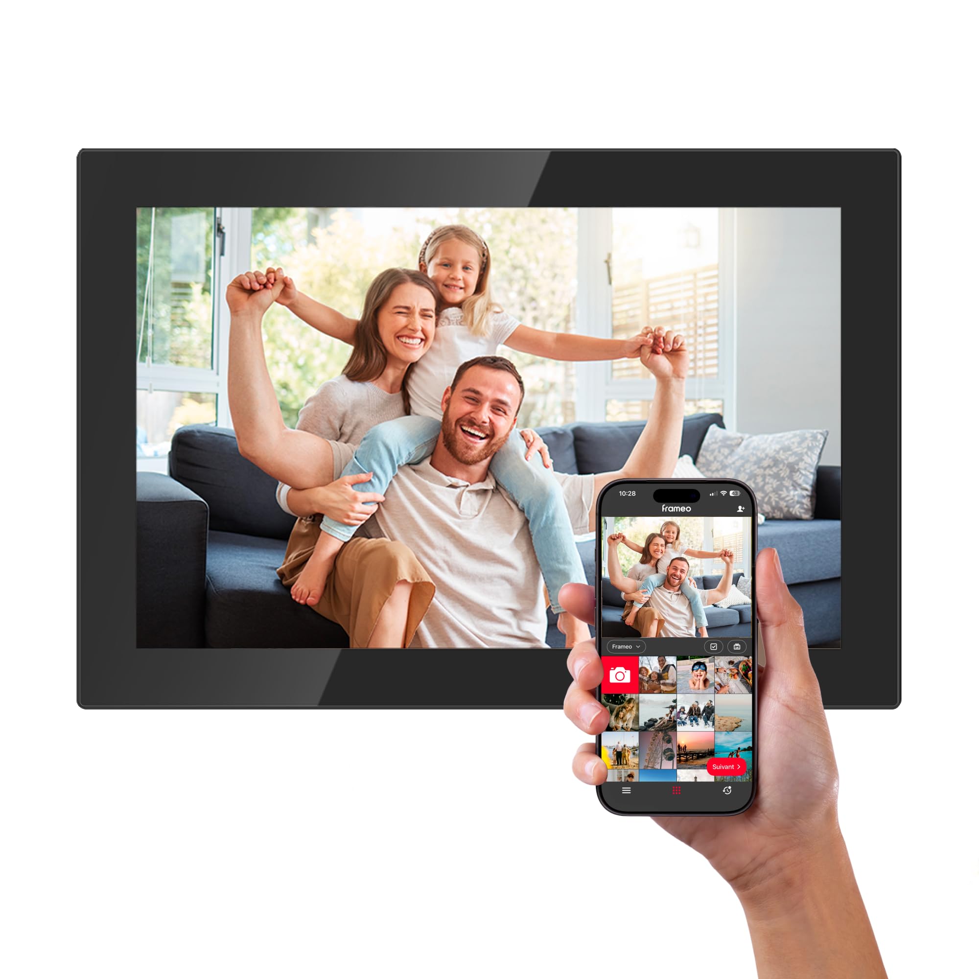 AGFA - Cornice portafoto connessa Realiview APF1000 Wi-FI 10" LCD schermo in vetro – visualizzazione foto/video, orologio, meteo, rotazione auto, memoria 32 GB, app FRAMEO iOS/Android inclusa, colore