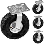 Roulettes Pneumatiques 8 Pouces 4-Pack, 2 Pivotantes (2 Freins) & 2 Rigides, Roulettes Robustes 1200 LBS de Capacité, Roue en Caoutchouc pour Banc de Travail, Chariot, Trolley, Wagon et Étagères