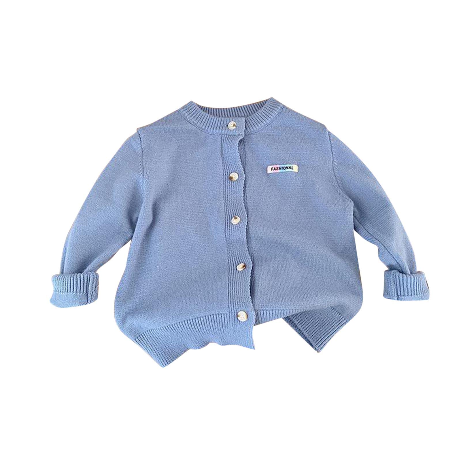 RNTOP Kids Toddler Button Cardigan Sweater Baby Girls Boys Solid Color Long Sleeve Knit Sweaters (Sky Blue, 1-2 Years) b223p