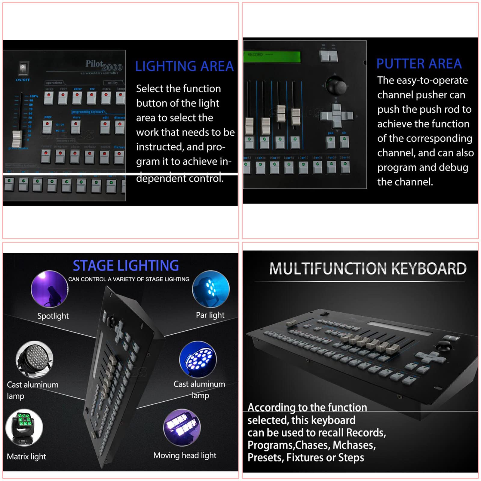 Controller MX Console Pilot 2000 512 Canali, Apparecchiature per Illuminazione a Effetto Palcoscenico 3 Pin, per Fascio di Luce a Testa Mobile Par LED