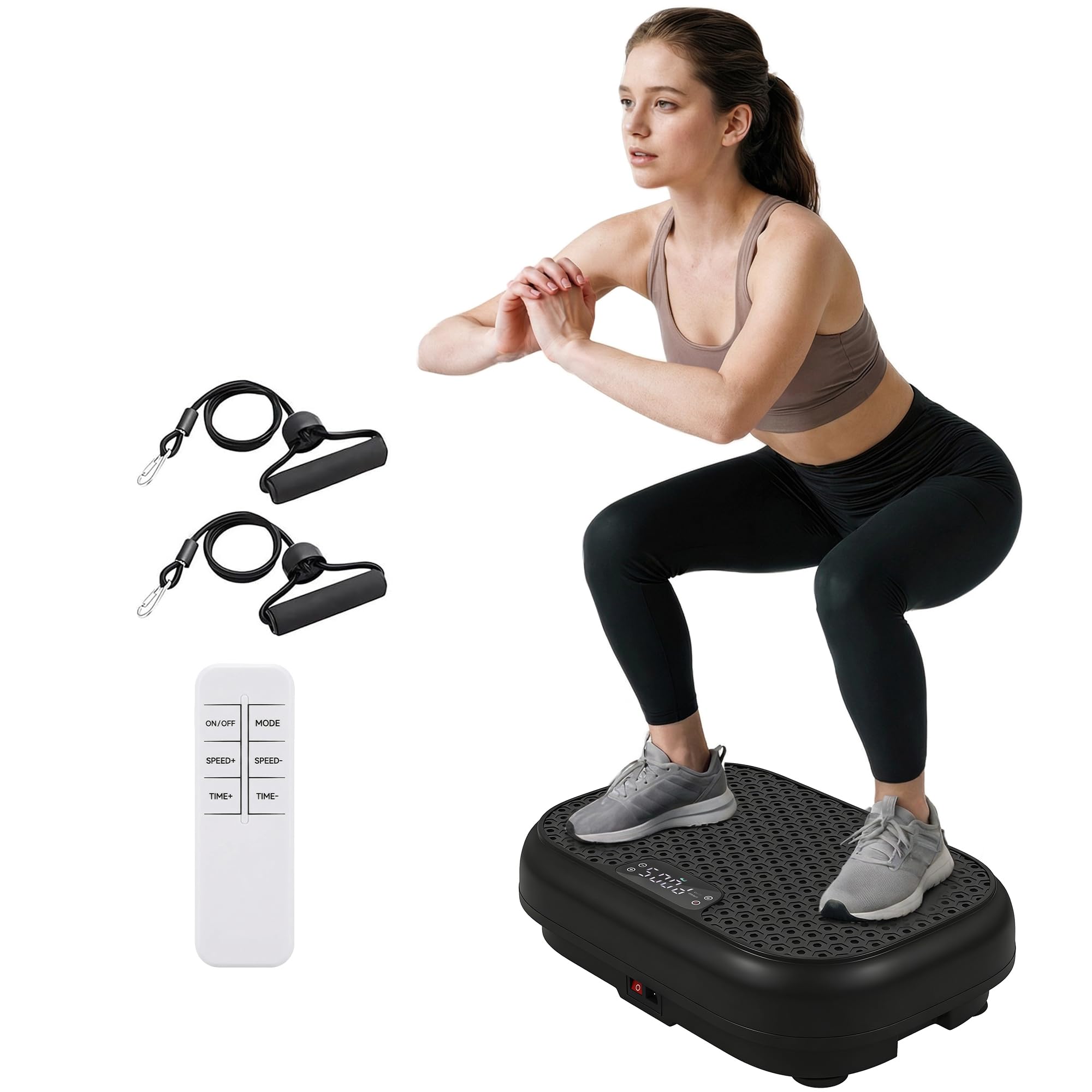 SPORTNOW Plateforme Vibrante Fitness 200W Appareil de Musculation et Minceur - Plaque Vibrante 120 Vitesse 5 Programmes Perte de Poids - 48cm Ultra-Mince Bandes de Résistance Maison Bureau, Noir