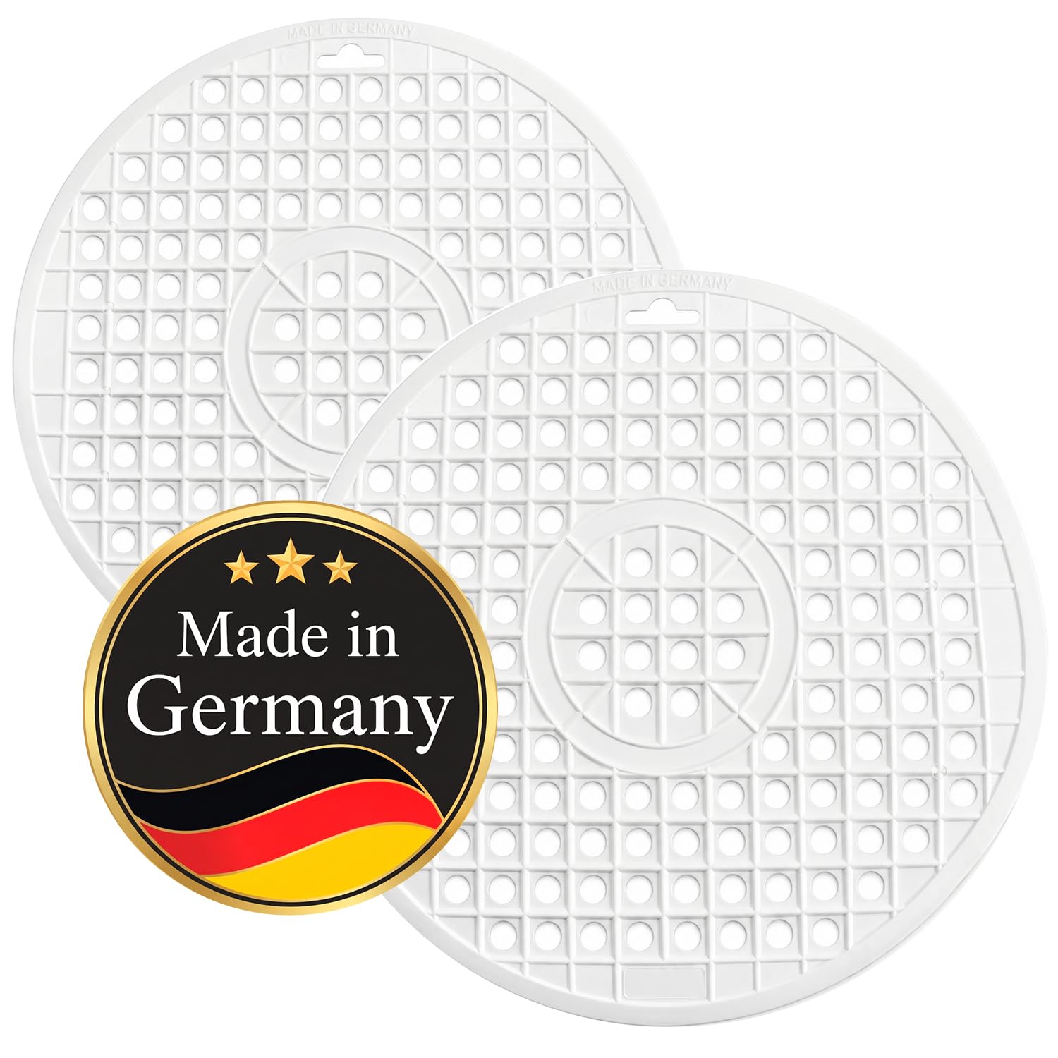 COM-FOUR® 2X Sink Insert - Round Sink mat - Insert for Sink Protects The Surface of The Sink and The Dishes - Silicone Protector mat for The Kitchen (2 Pieces - White)