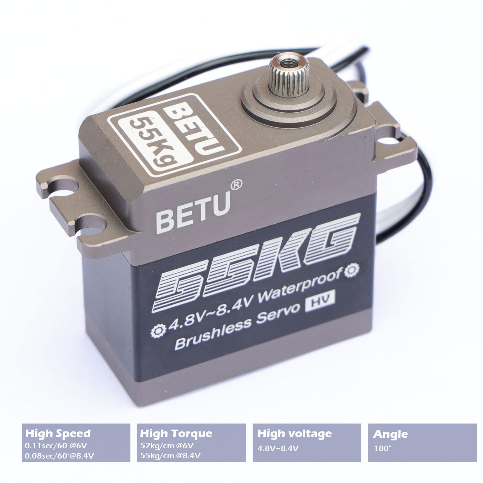 BETU Servo sin escobillas de 55 kg, resistente al agua y servo de alta velocidad, servo RC compatible con 1/5,1/6, 1/8, 1/10 RC coche/robot/barco/avión