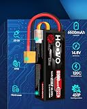 HOOVO 4S Lipo Batterie 14,8 V 6500 mAh 120 C RC Batterie Étui Rigide avec Prise XT90 pour RC Buggy Truggy Crawler Monster Car Boat Racing Drone UAV Drone FPV Hobby (2 Paquets) - 2