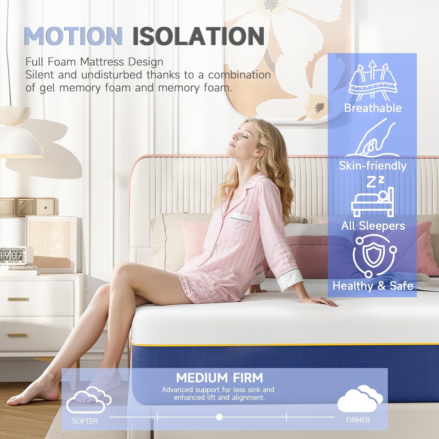 wowttrelax Double Mattresses Memory Foam, 6 Inch 4ft6 Double Bed Mattress with soft fabric, 9 Zone Medium Firm for Pressure Relief, Removable Cover Double Size Mattress 135x190x15 cm image 5