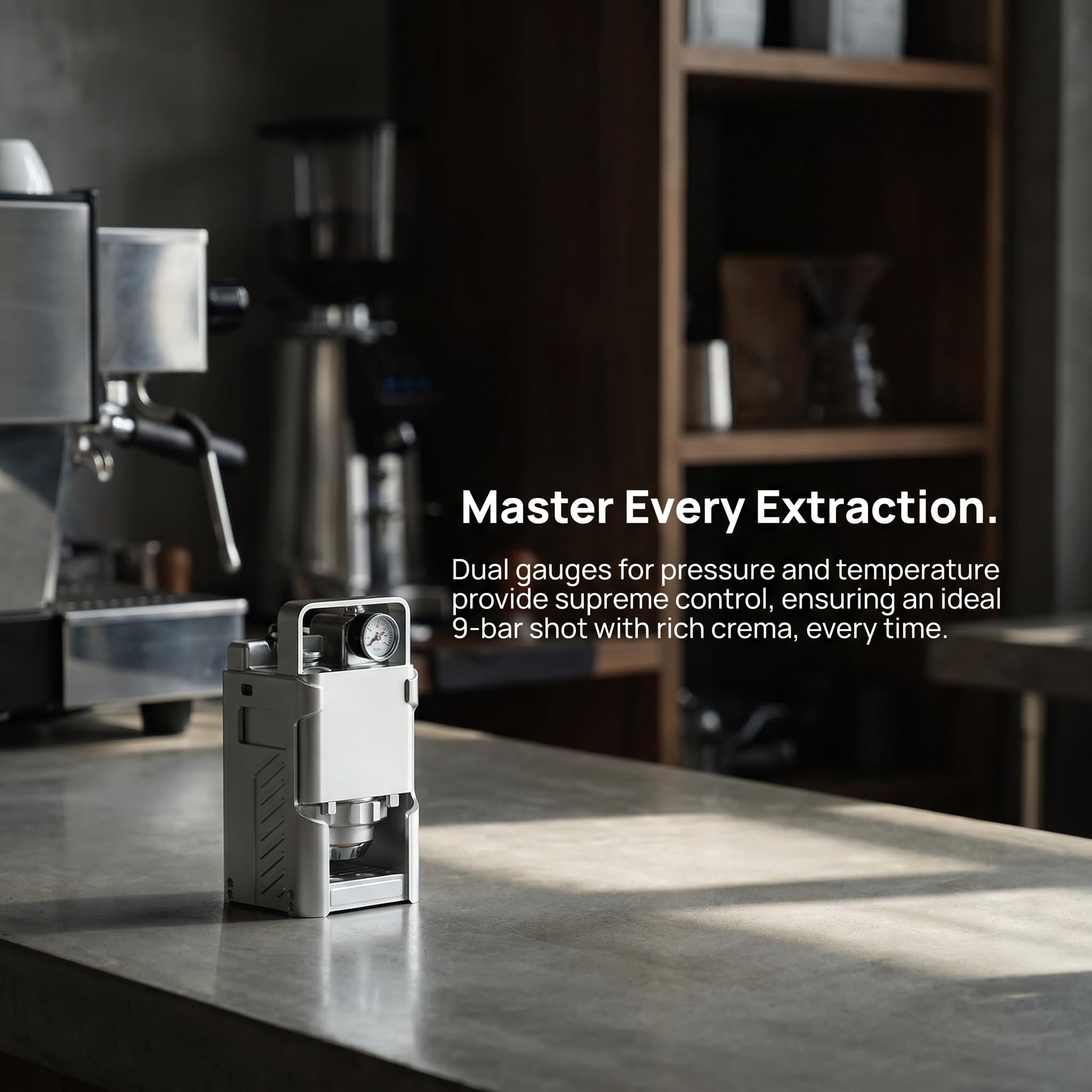 Macchina Per Caffè Espresso Pneumatica A 9 Bar, Con Gruppo Da 58 Mm E Senza Necessità Di Preriscaldamento; Dotata Di Termometro Per L'acqua, Manometro E Valvola Di Riduzione Della Pressione