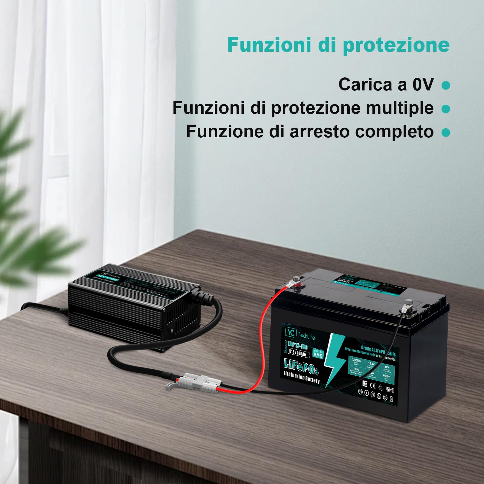 Carica Batterie Litio, 12V 20A Carica Batterie LiFePO4 Compatibile con Connessione Anderson Progettato per la Ricarica di Batterie LiFePO4 a Ciclo Profondo di Auto RV Marine