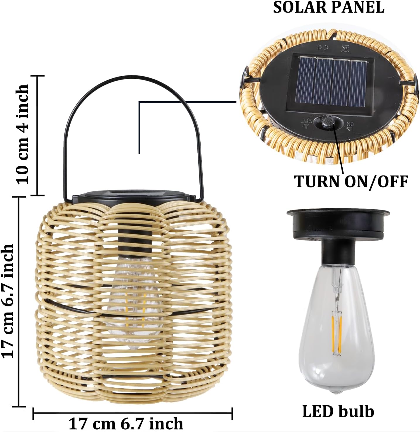 YAKii 2 Pack Solar Lantern Hanging Waterproof Outdoor Handmade Solar Lamp with Plastic Rattan Octagon Decoration for Garden Yard Patio Porch Trees Lawn Pathway Decor