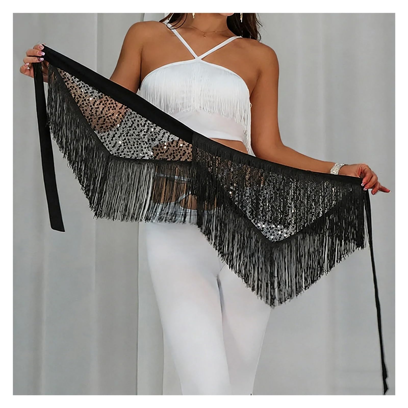 Falda de Lentejuelas for Mujer para Fiestas Y Banquetes | Bufanda de cadera con borlas, faldas brillantes, faja en la cintura con flecos, disfraz de rendimiento