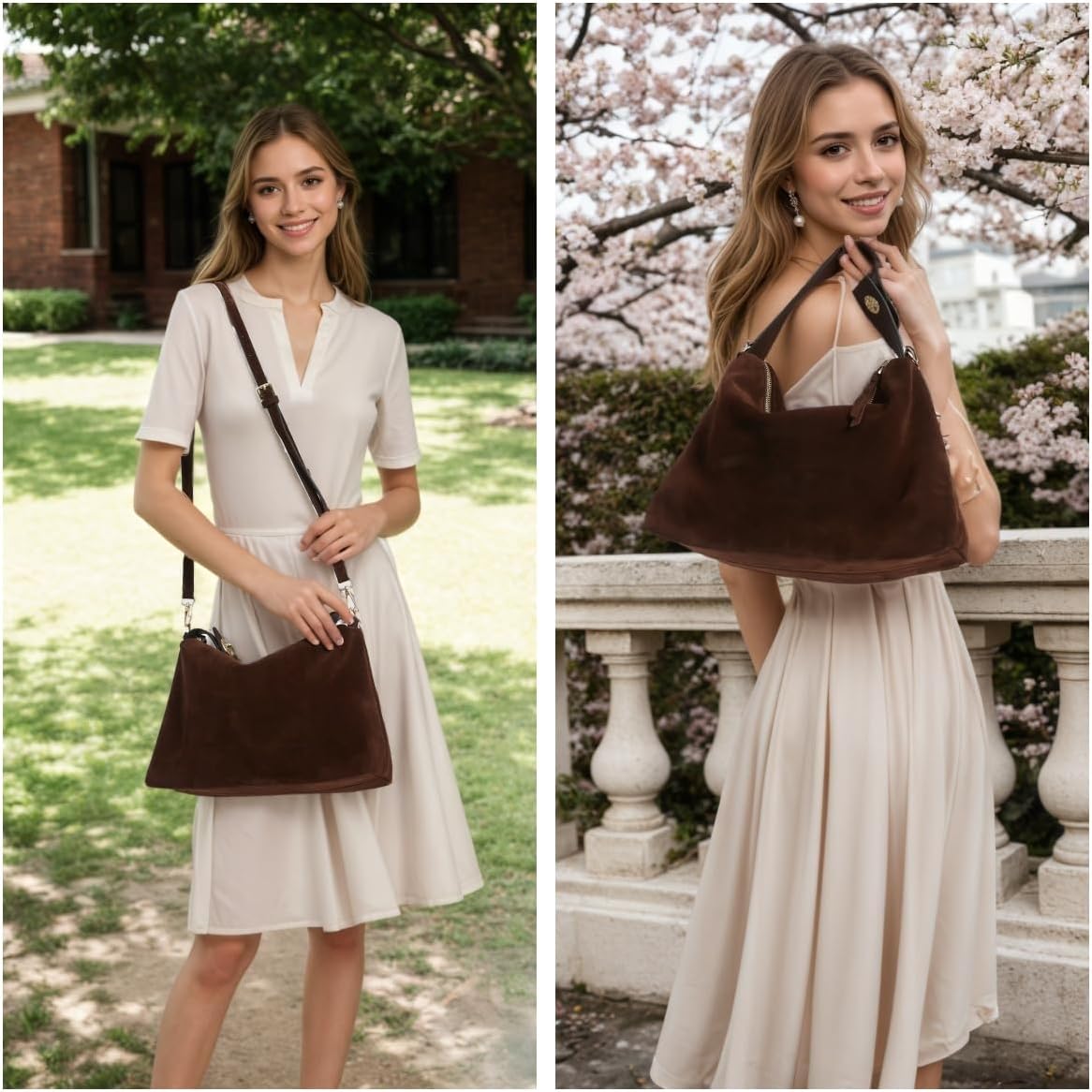 Genuine Suede Leather Hobo Bags for Women Tote Handbags Suede Crossbody Purses and Slouchy Shoulder Bags - Image 2