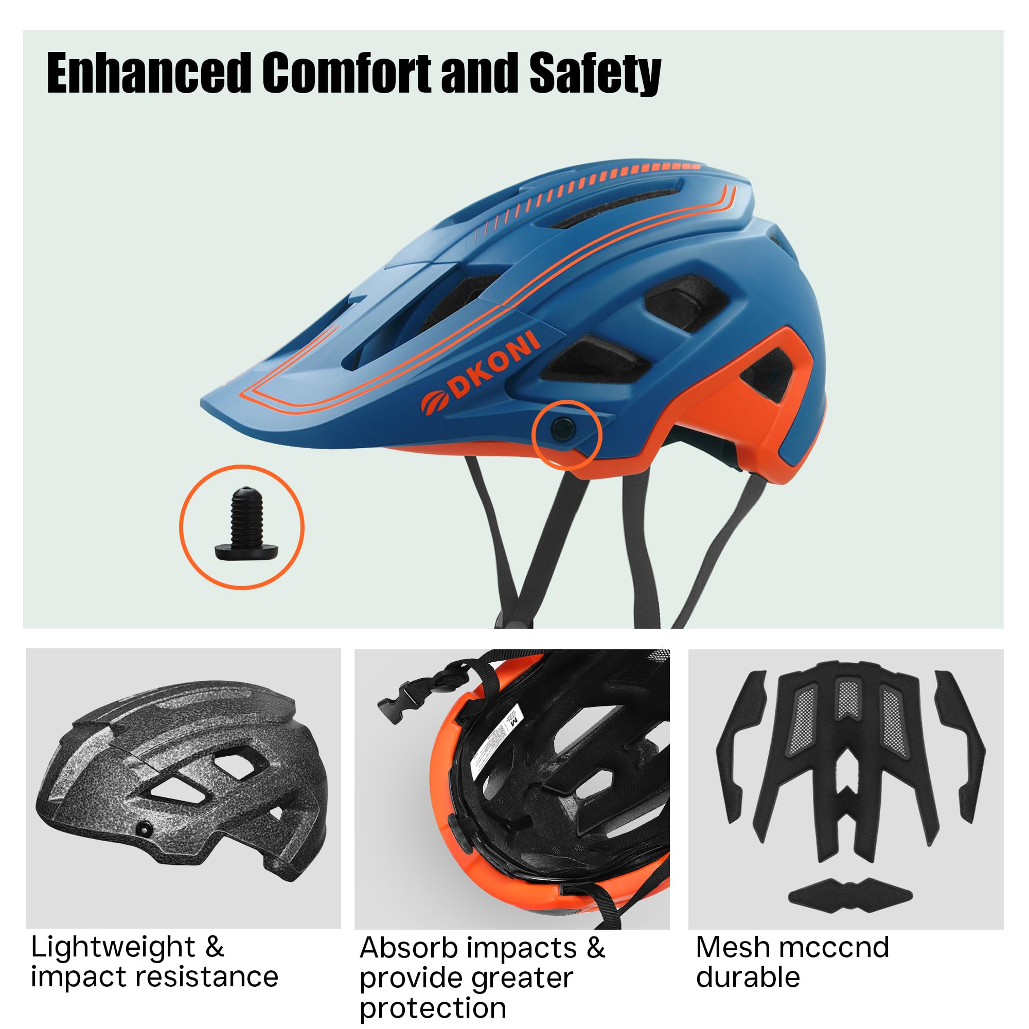 Casco MTB DKONI para Adultos y jóvenes – Ligero, Unisex, con Ajuste Regulable (54-61 cm), Visera extraíble y 17 ventilaciones Grandes