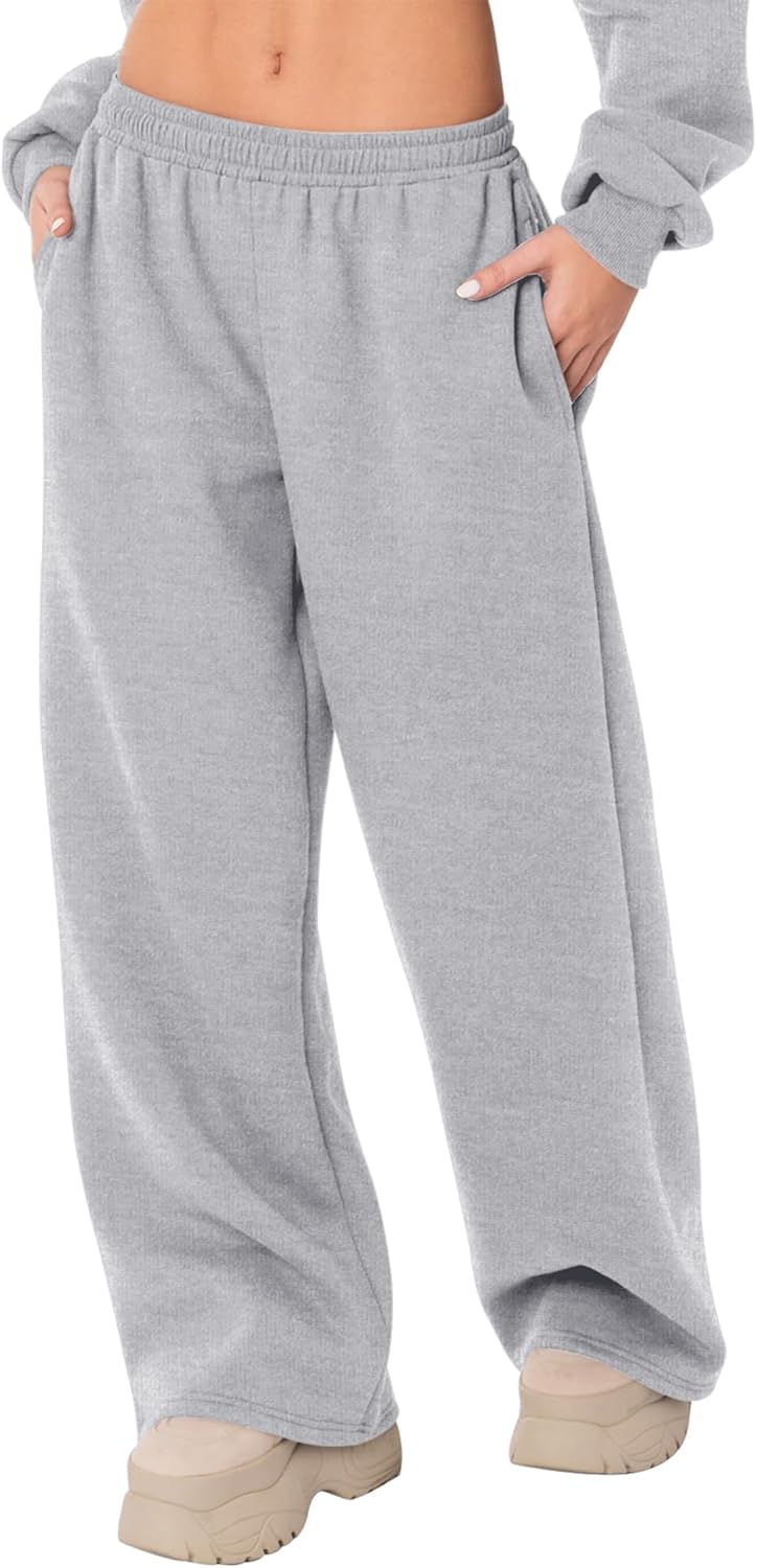 LOMON Wide Leg Sweatpants Women Fleece Sweat Pants Fall Spring Clothes 2026 Teen Girl Baggy Jogger Sweatpant with Pockets